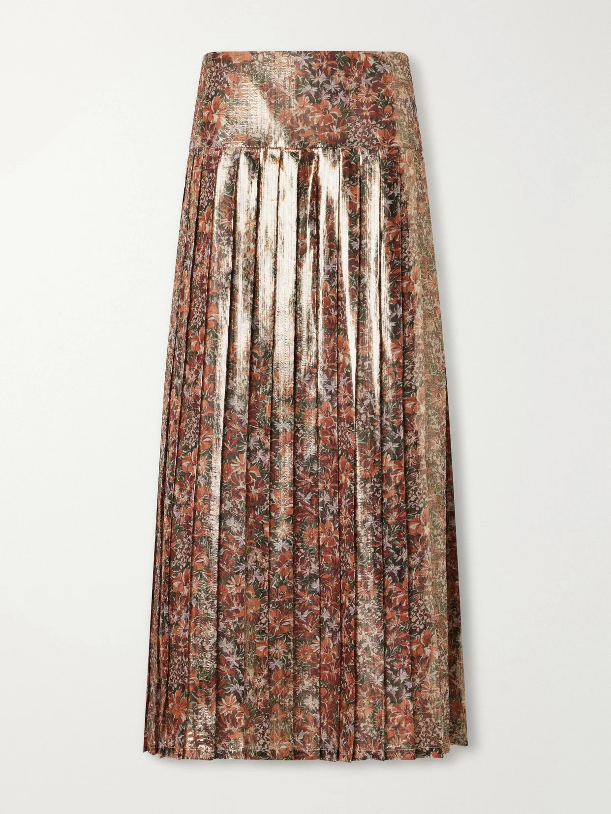 Silk-blended Metalized Floral Midi Skirt - 1