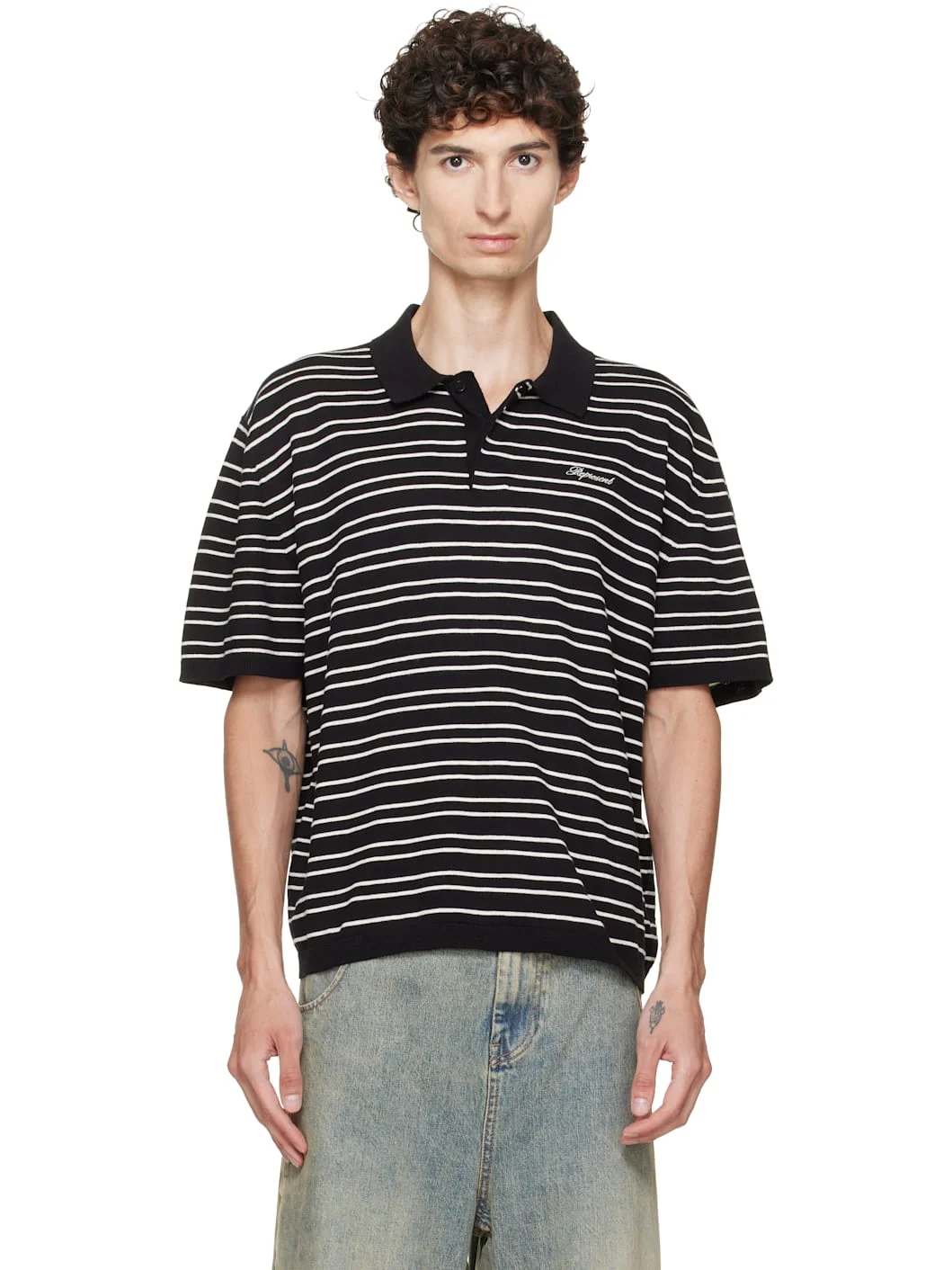 Black & White California Striped Polo - 1