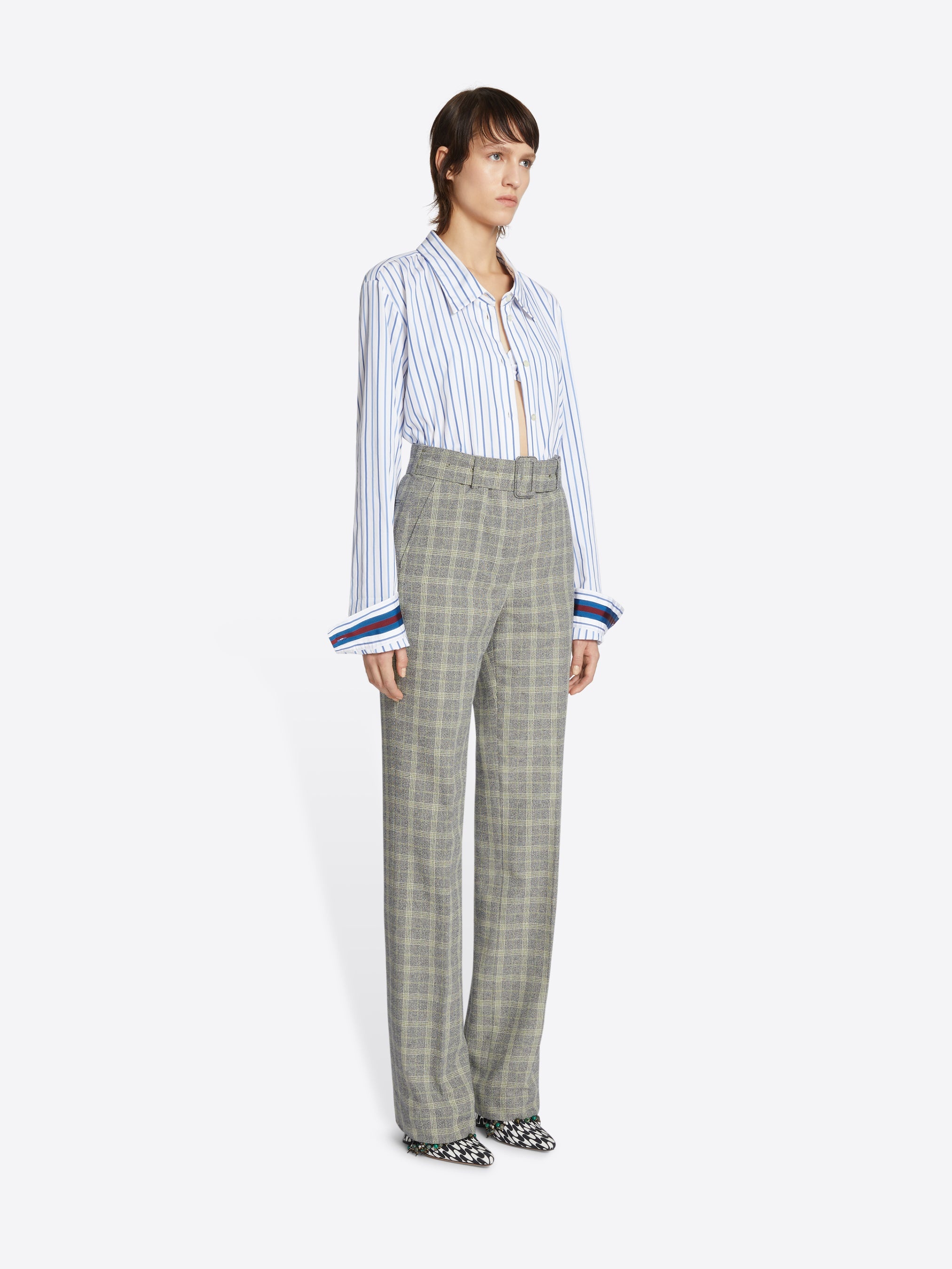 BELTED CHECKED PANTS - 3