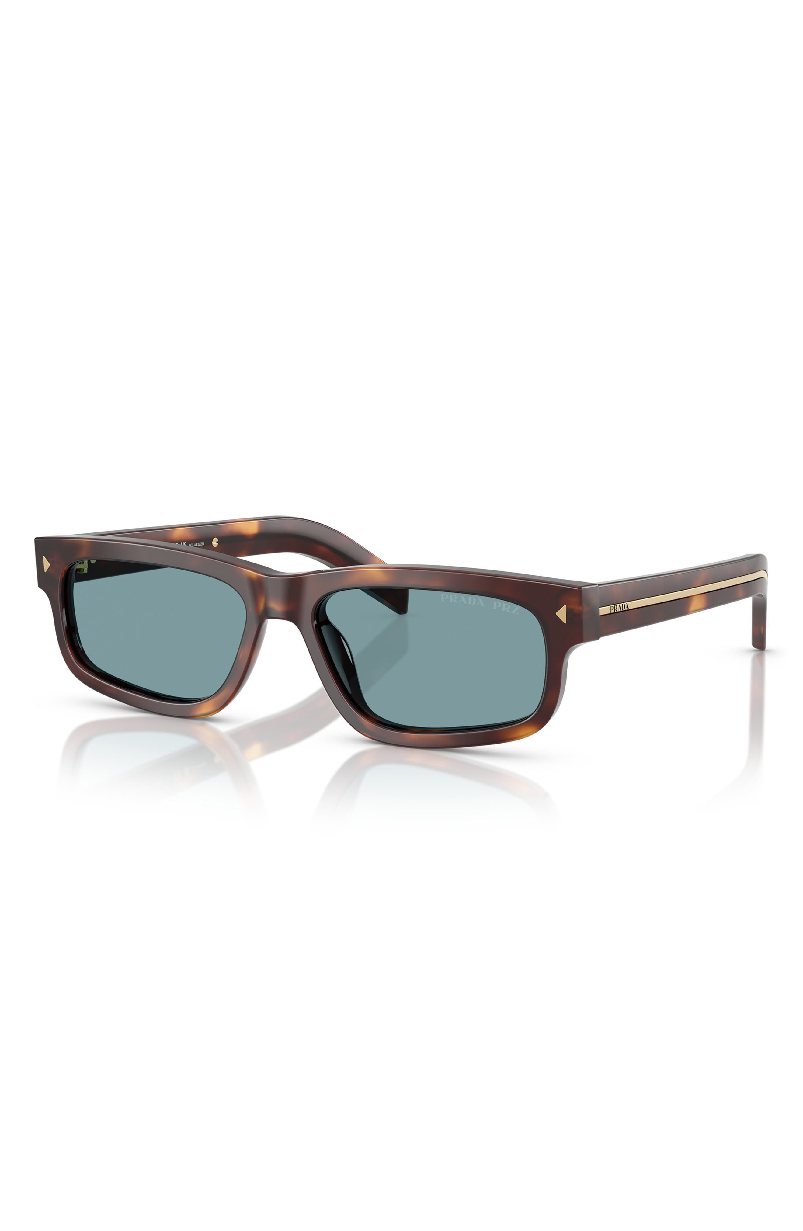 Prada 57mm Polarized Rectangular Sunglasses in Brown Tort at Nordstrom - 2