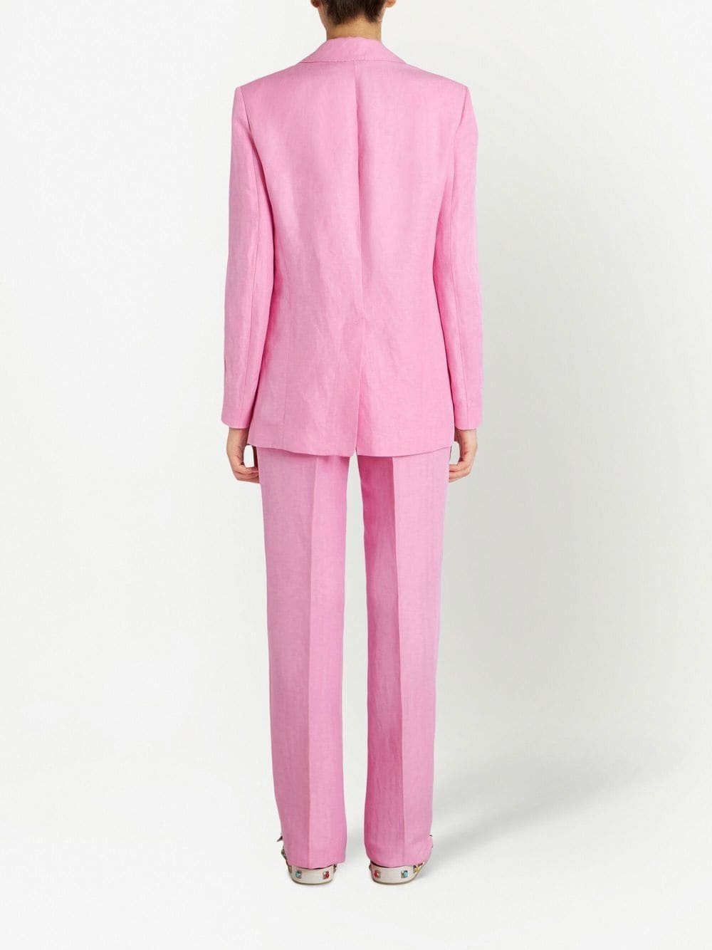 button-fastening linen-silk blazer - 4