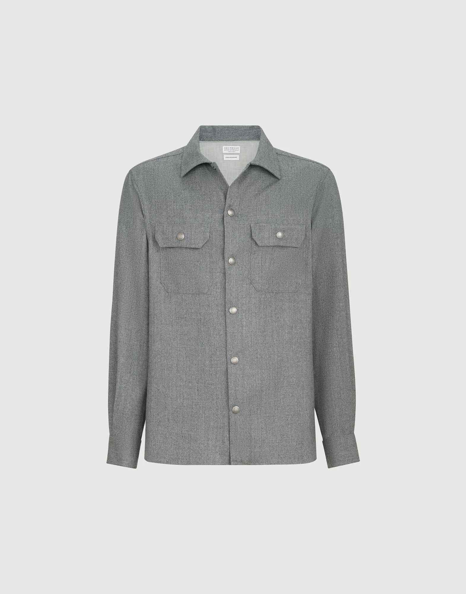 Virgin wool flannel overshirt with spread collar and chest pockets - 1