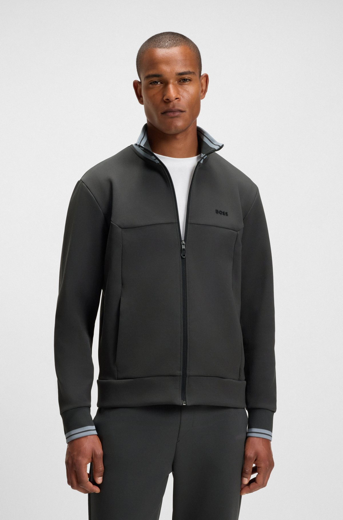 ZIP-UP SWEATSHIRT WITH STRIPED TRIMS - 2
