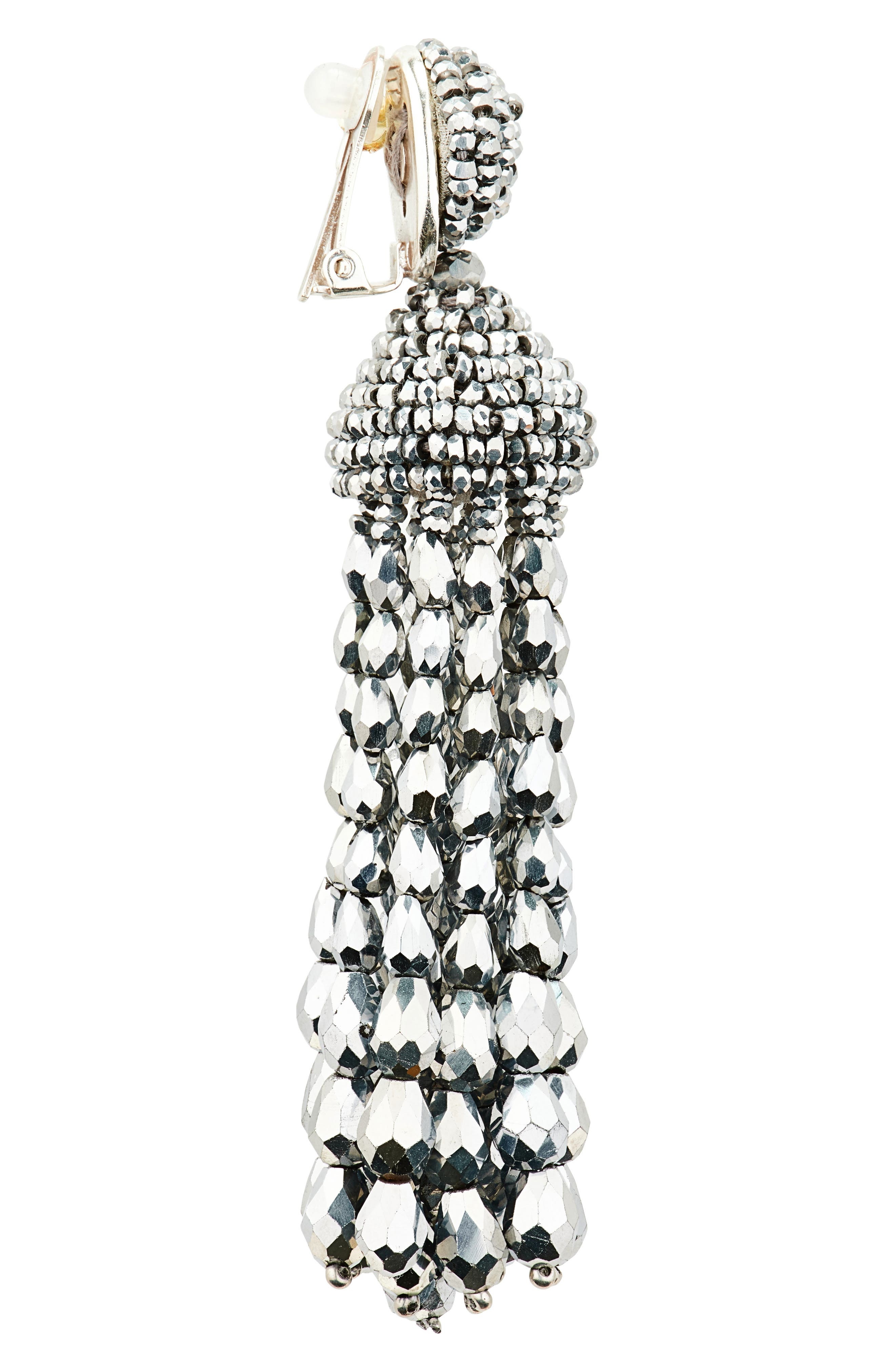 Oscar de la Renta Beaded Chandelier Clip-On Earrings in Silver at Nordstrom - 5