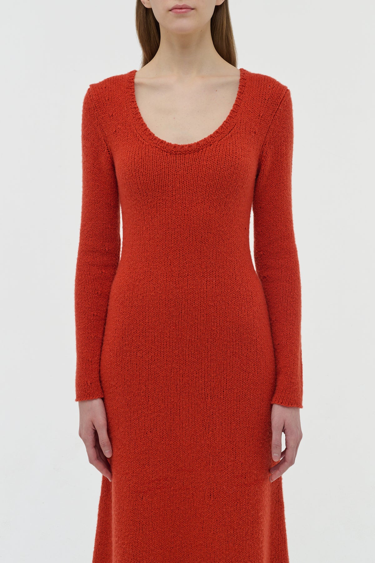 Maribel Fringe Knit Maxi Dress in Antelope Orange Cashmere - 7