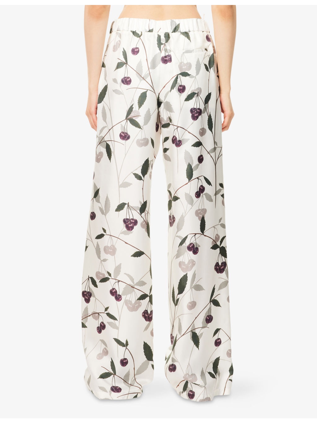Cherry-Print Wide-Leg Silk Trousers - 4