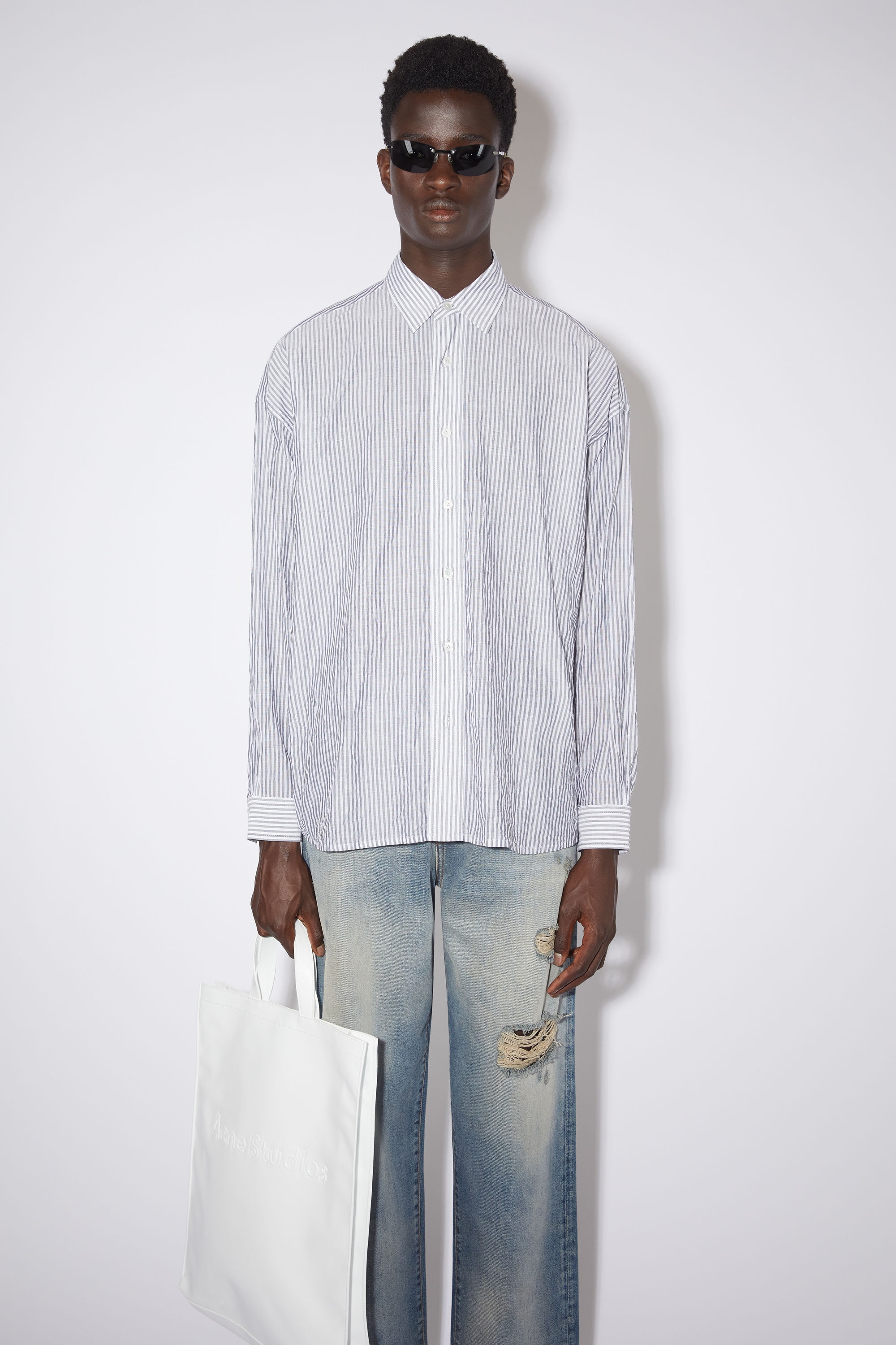 Stripe button-up shirt - Grey/white - 2