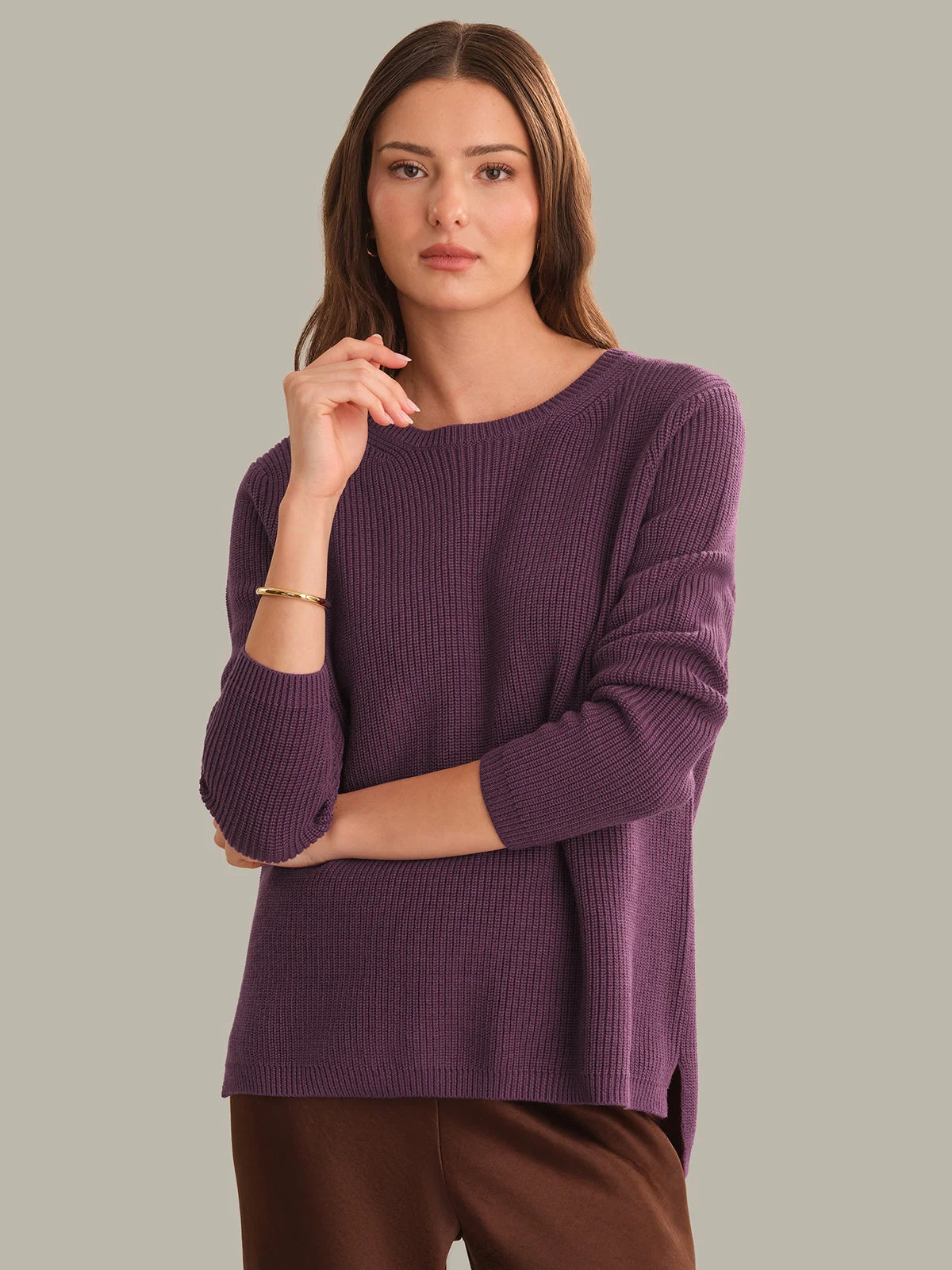 Emma: Crewneck Shaker Stitch Cotton Sweater - 1