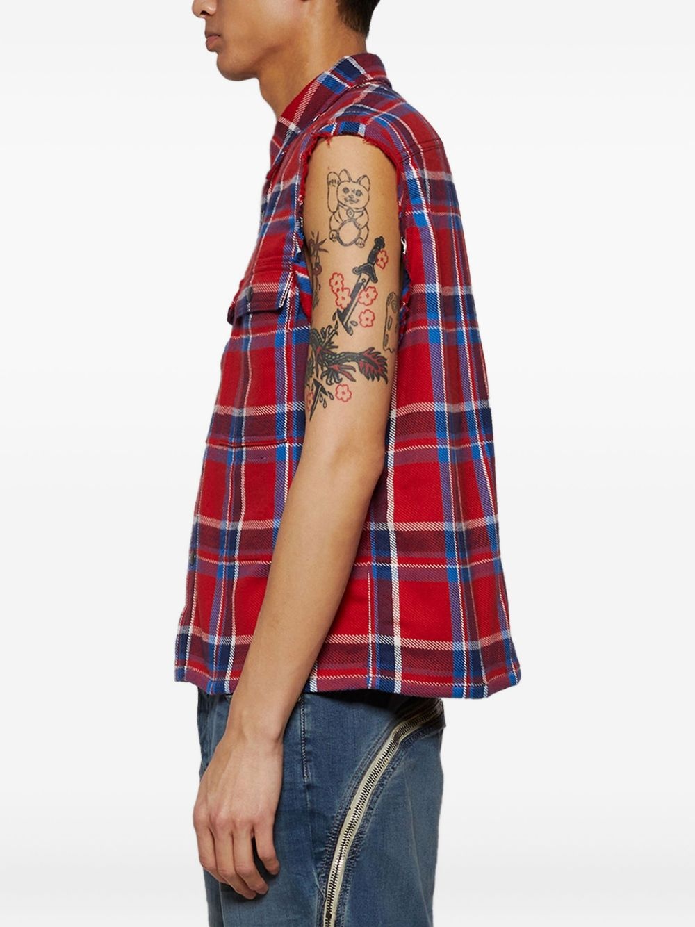 plaid sleeveless shirt - 4