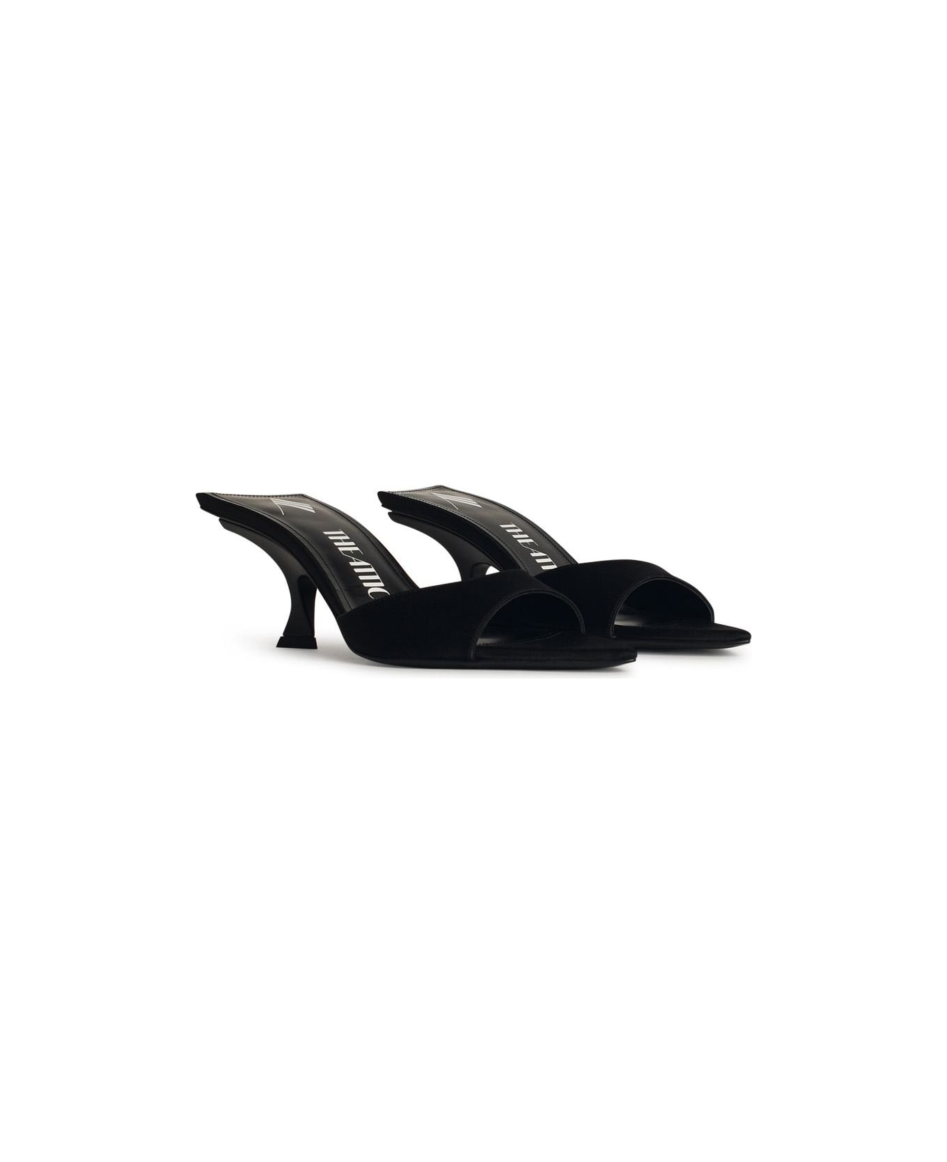 'bes' Black Satin Sandals - 2