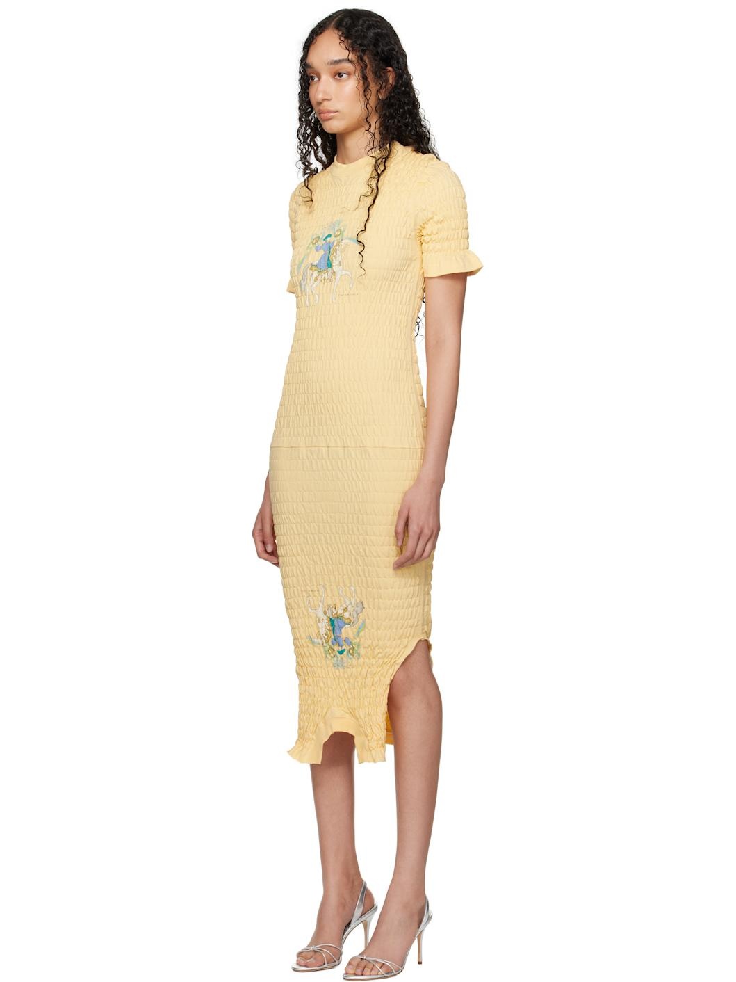 SSENSE Exclusive Yellow Shirred T-shirt Midi Dress - 4