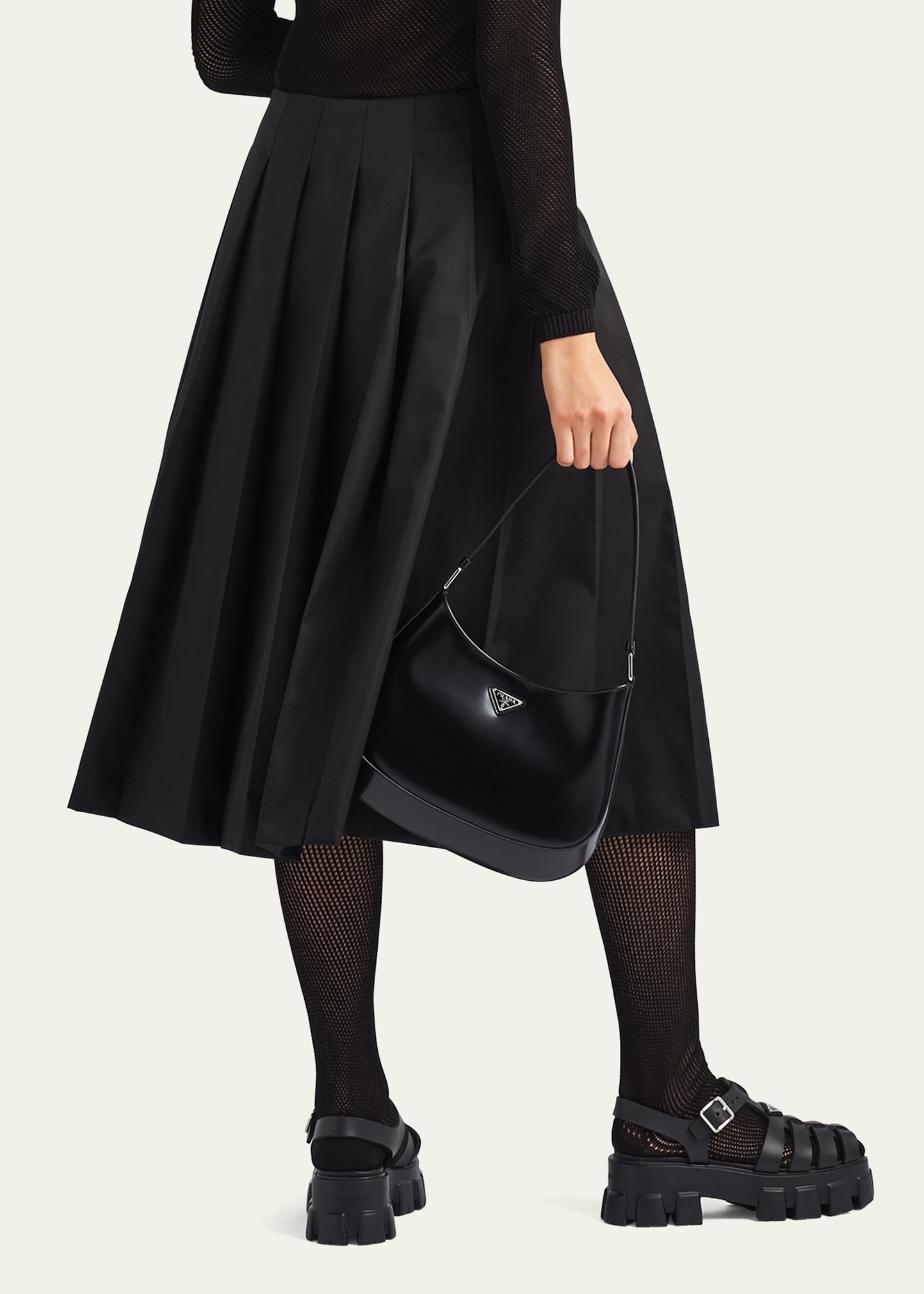 Recycled Nylon Pleated Belted Midi Skirt - 3