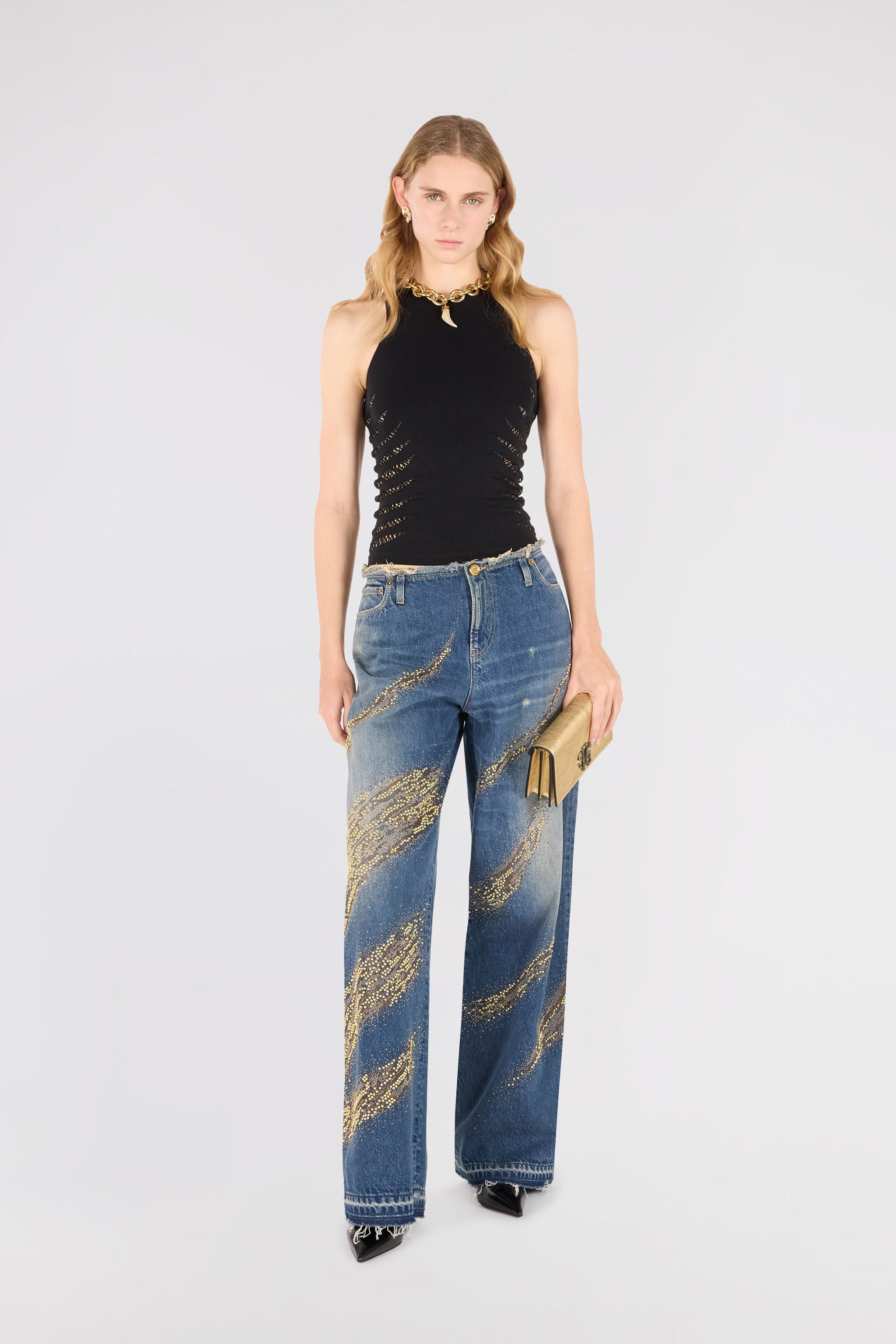 Jeans With Rhinestoned Zebra Pattern - 2