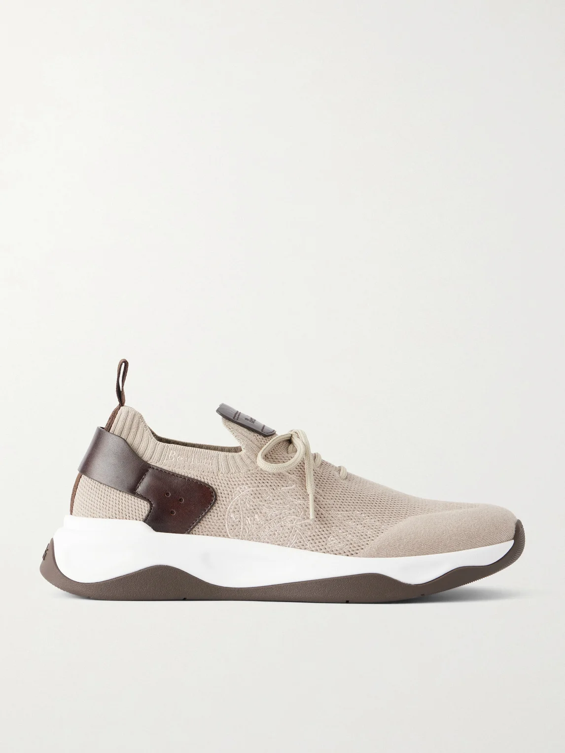Shadow Leather-Trimmed Stretch-Knit Sneakers - 1