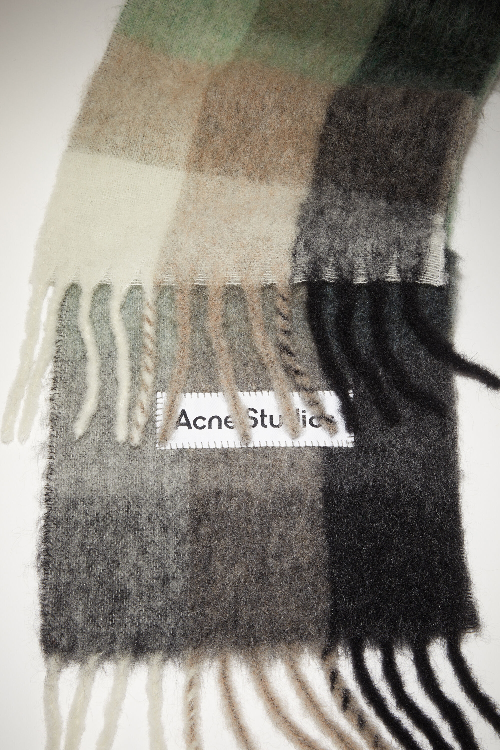 Mohair checked scarf - Green/grey/black - 4