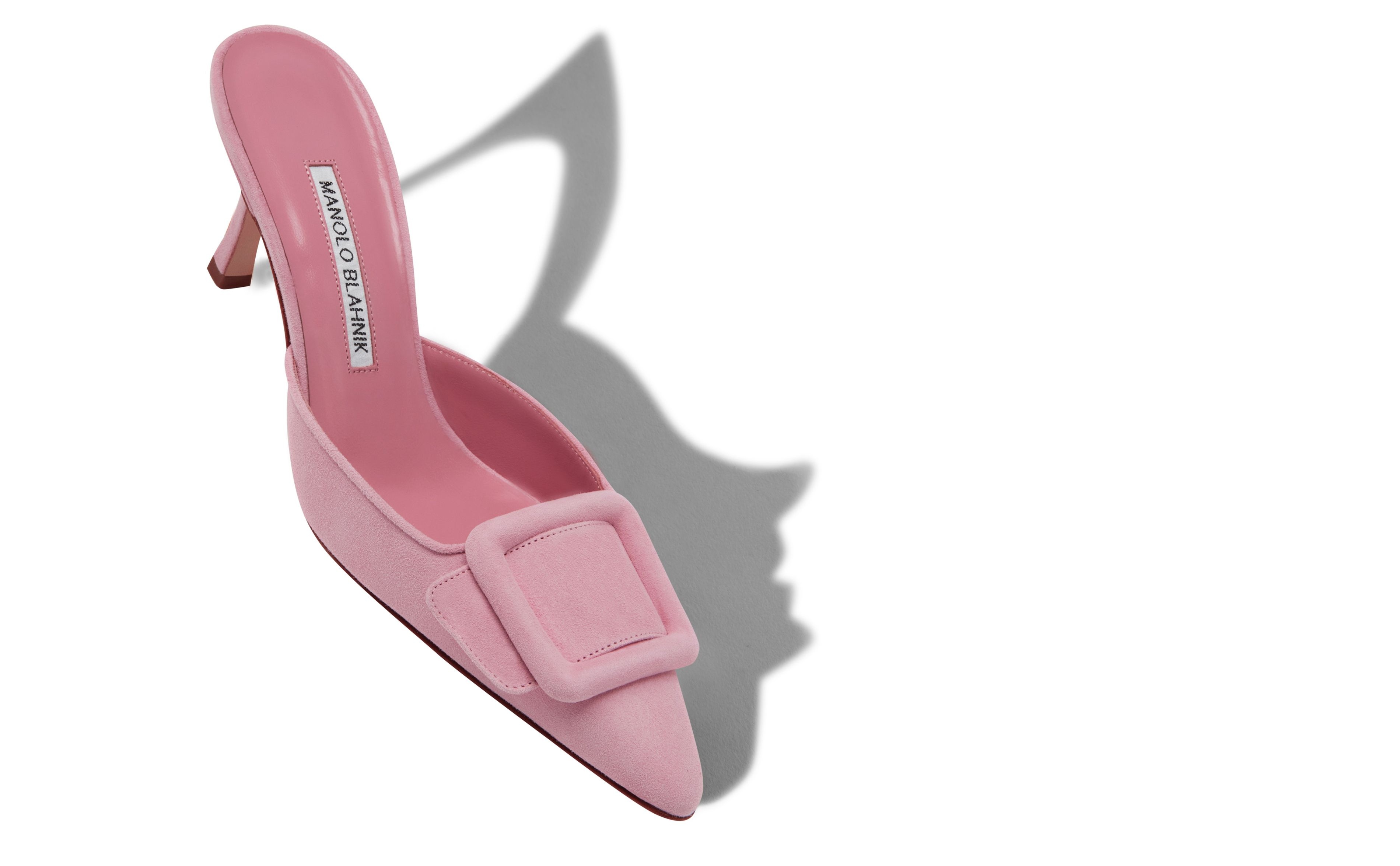 Baby Pink Suede Buckle Detail Mules - 2