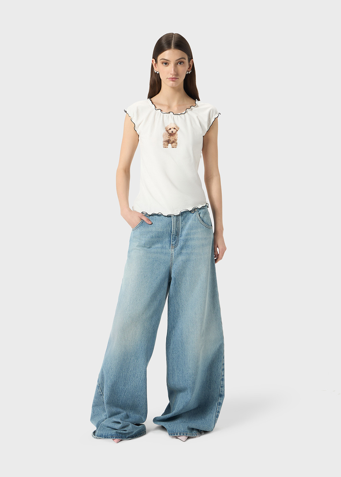 STONE-WASHED SUPERWIDE-LEG DENIM JEANS - 2
