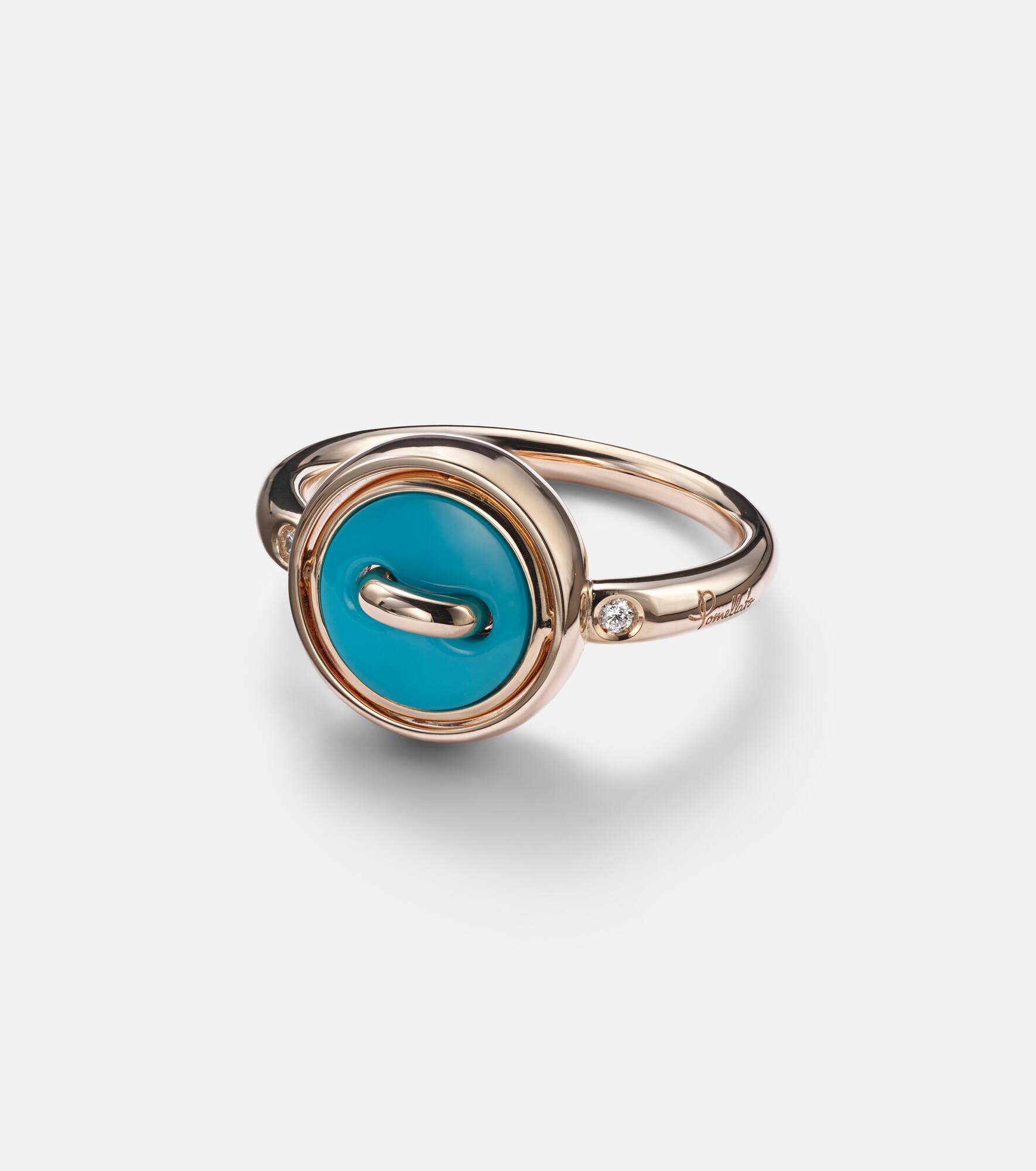 Pom Pom Dot 18k rose gold ring with turquoise and diamonds - 6