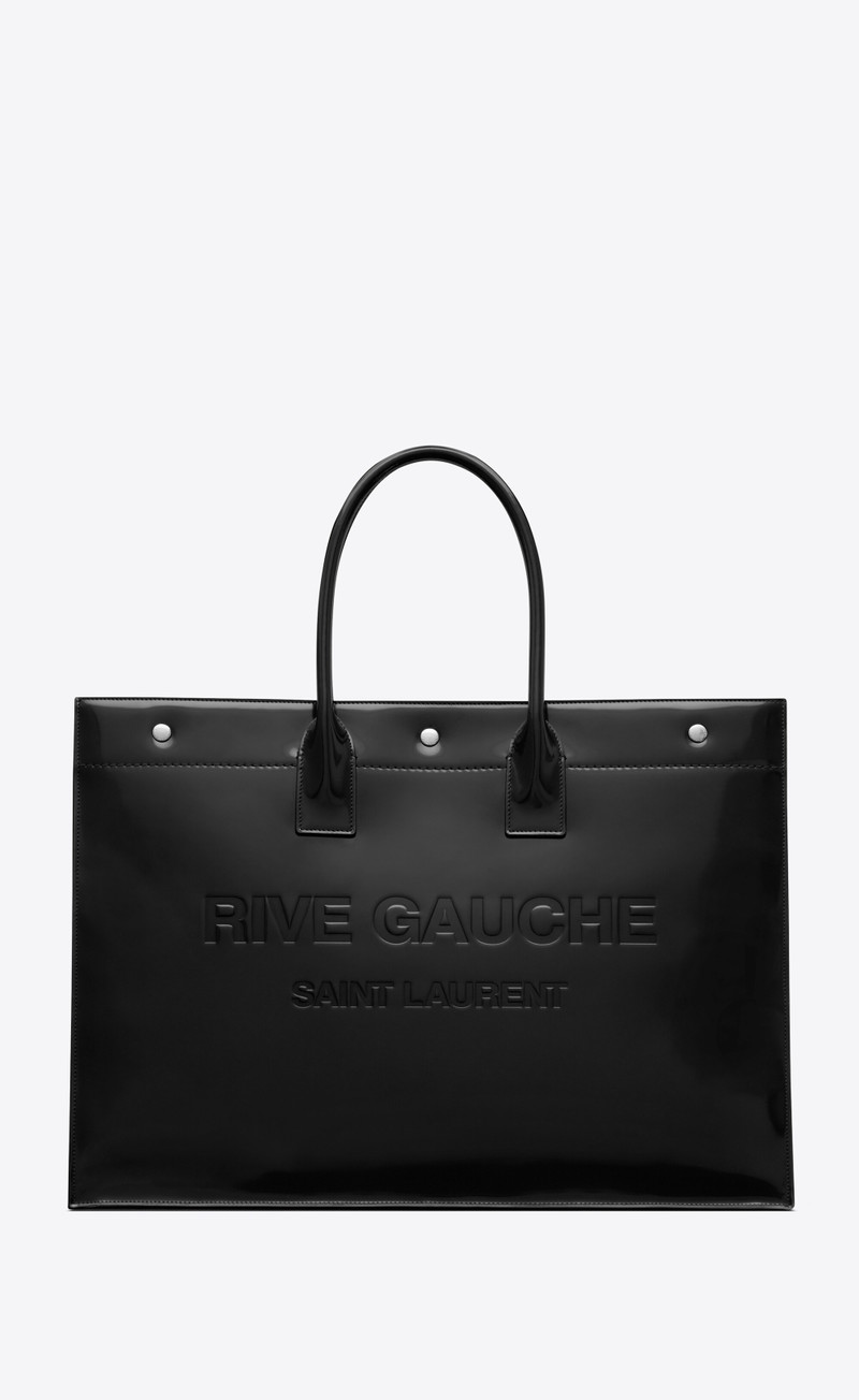 rive gauche large tote bag in glazed leather 1