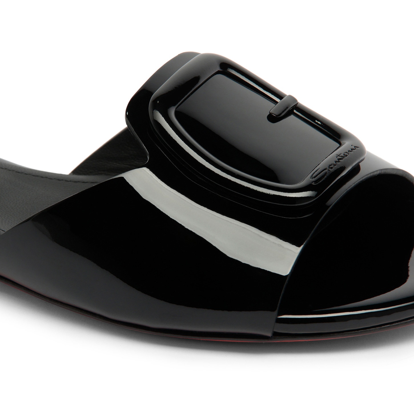Women's black patent leather slide sandal - 6
