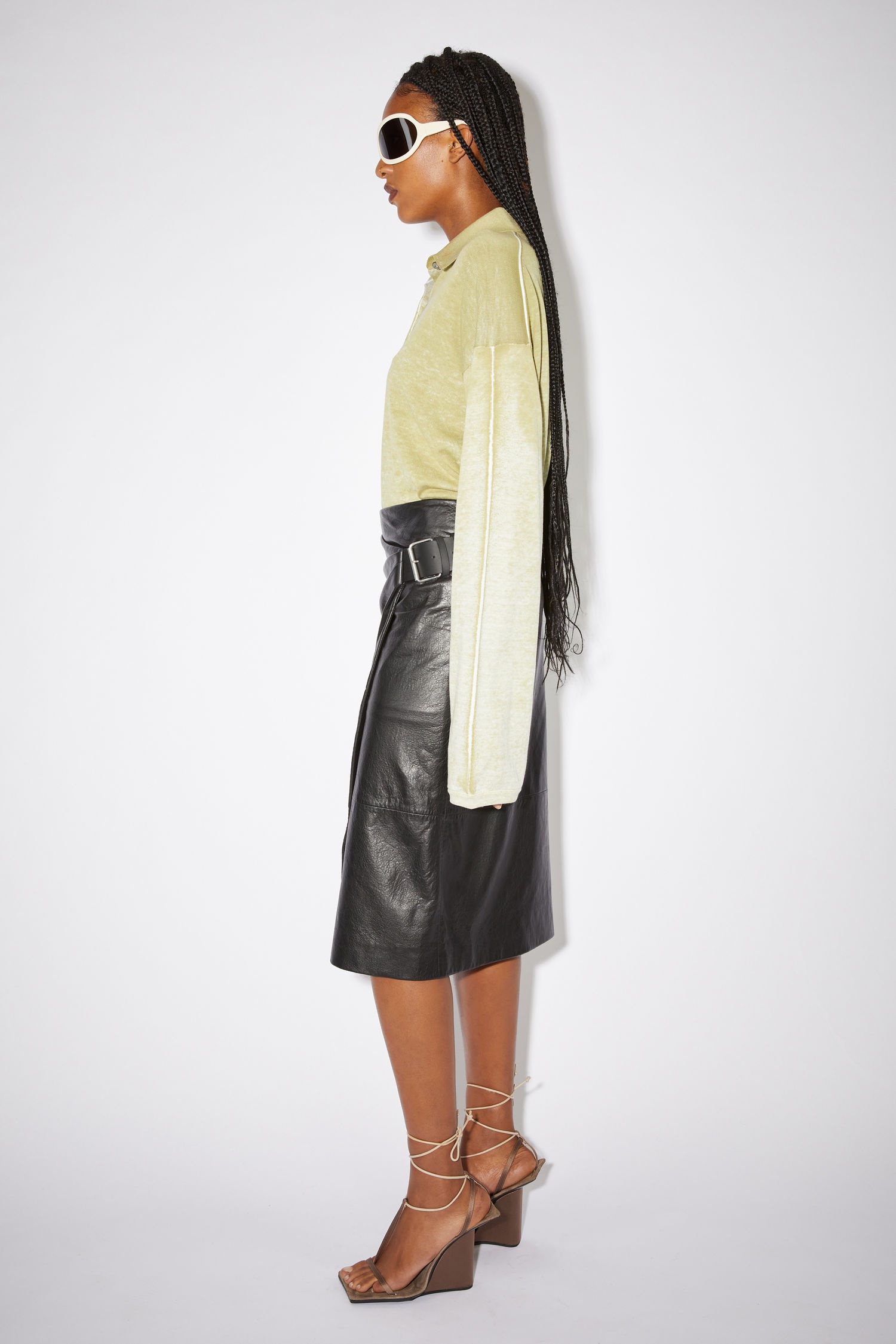Leather wrap skirt - Black - 4