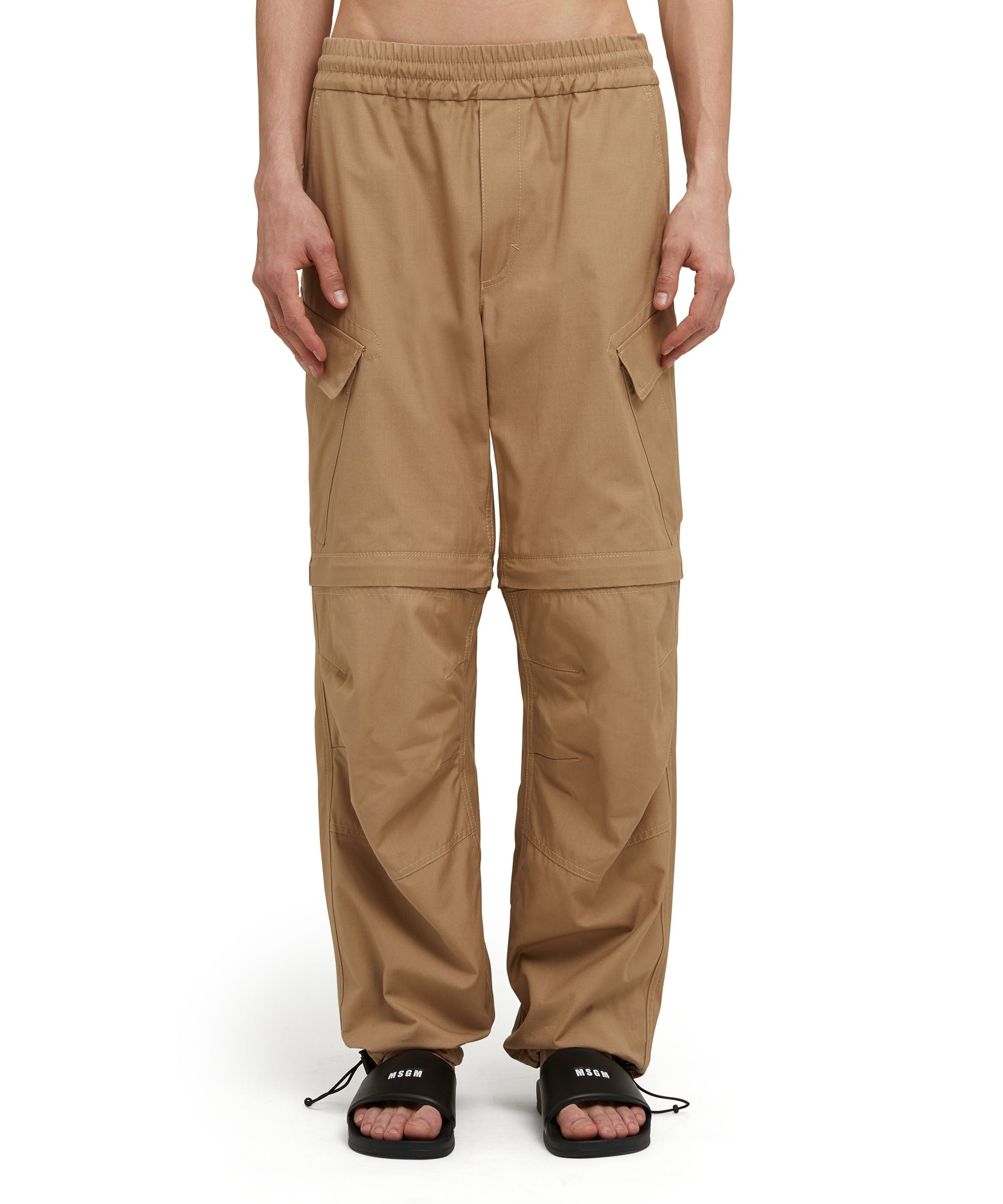 Solid color cotton cargo pants - 1