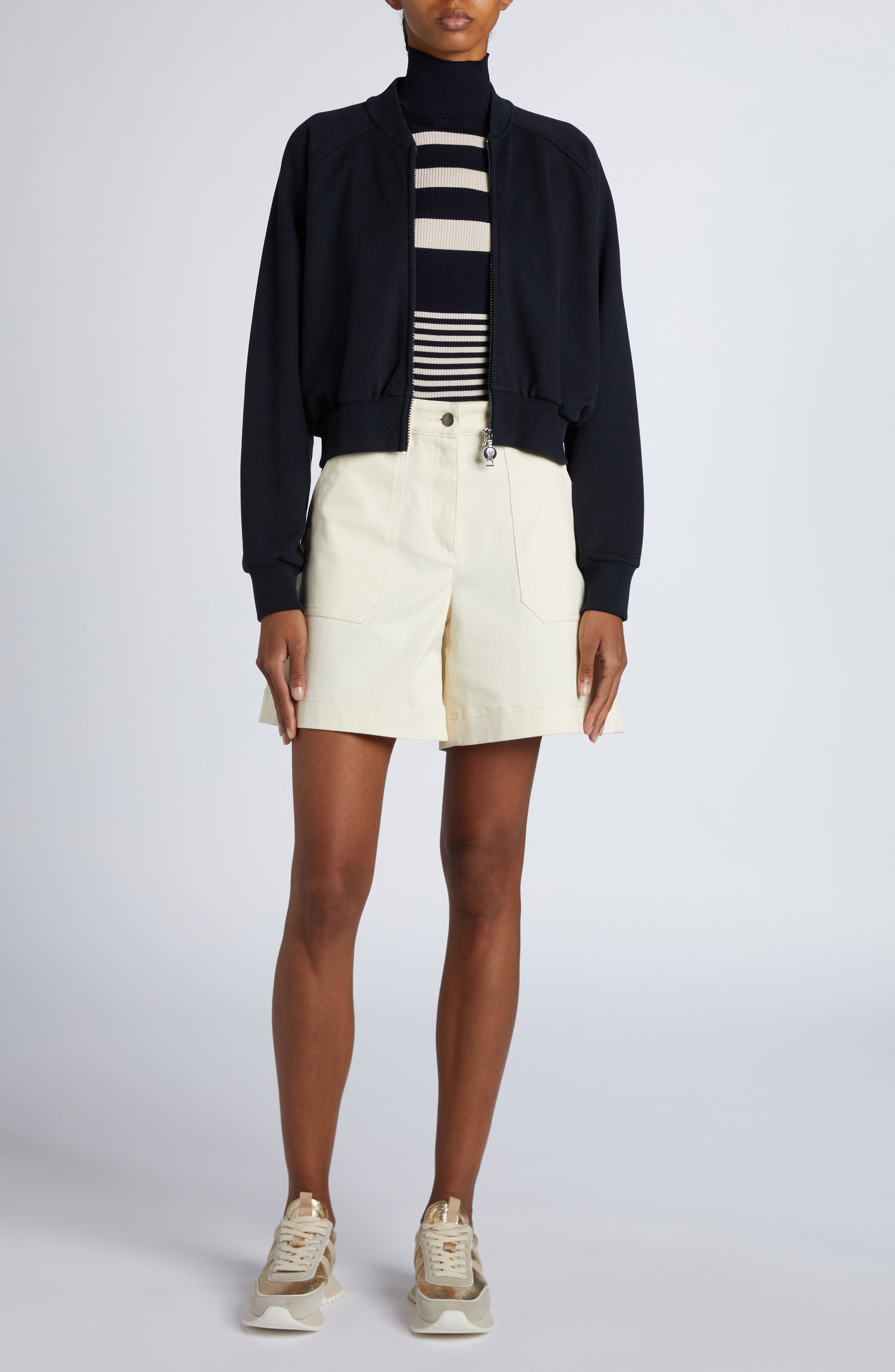Moncler Zip Crop Cotton Cardigan in Blue at Nordstrom - 2