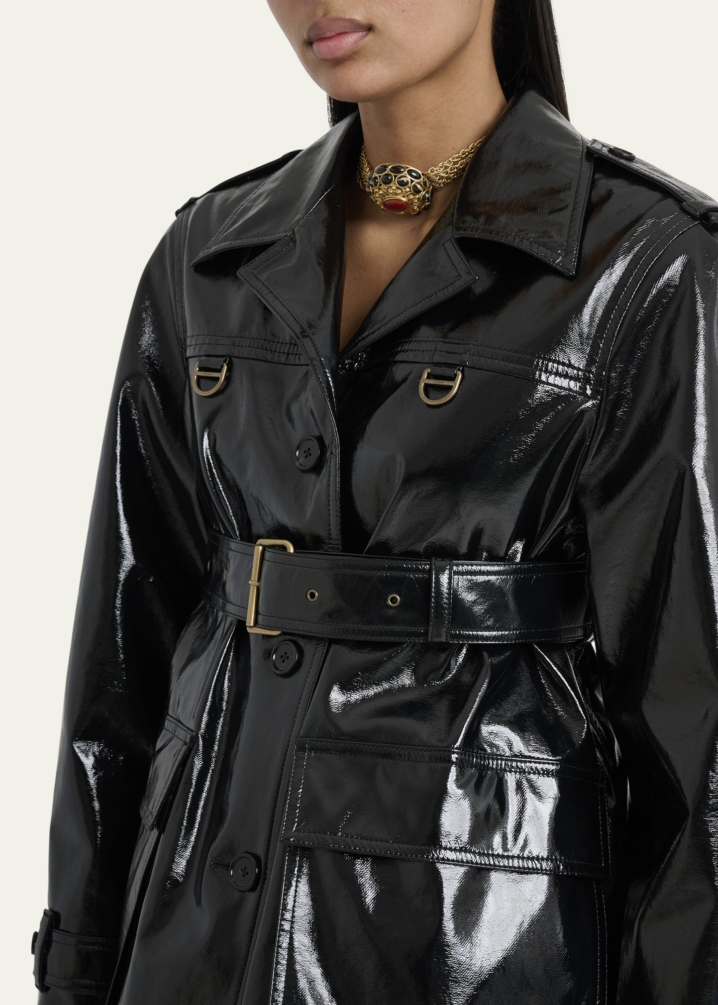 Shiny Cotton Belted Trench Coat - 5