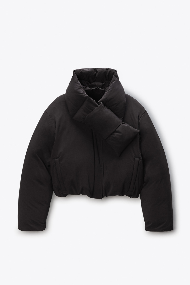 Black Puffer Coat with Detachable Scarf 1