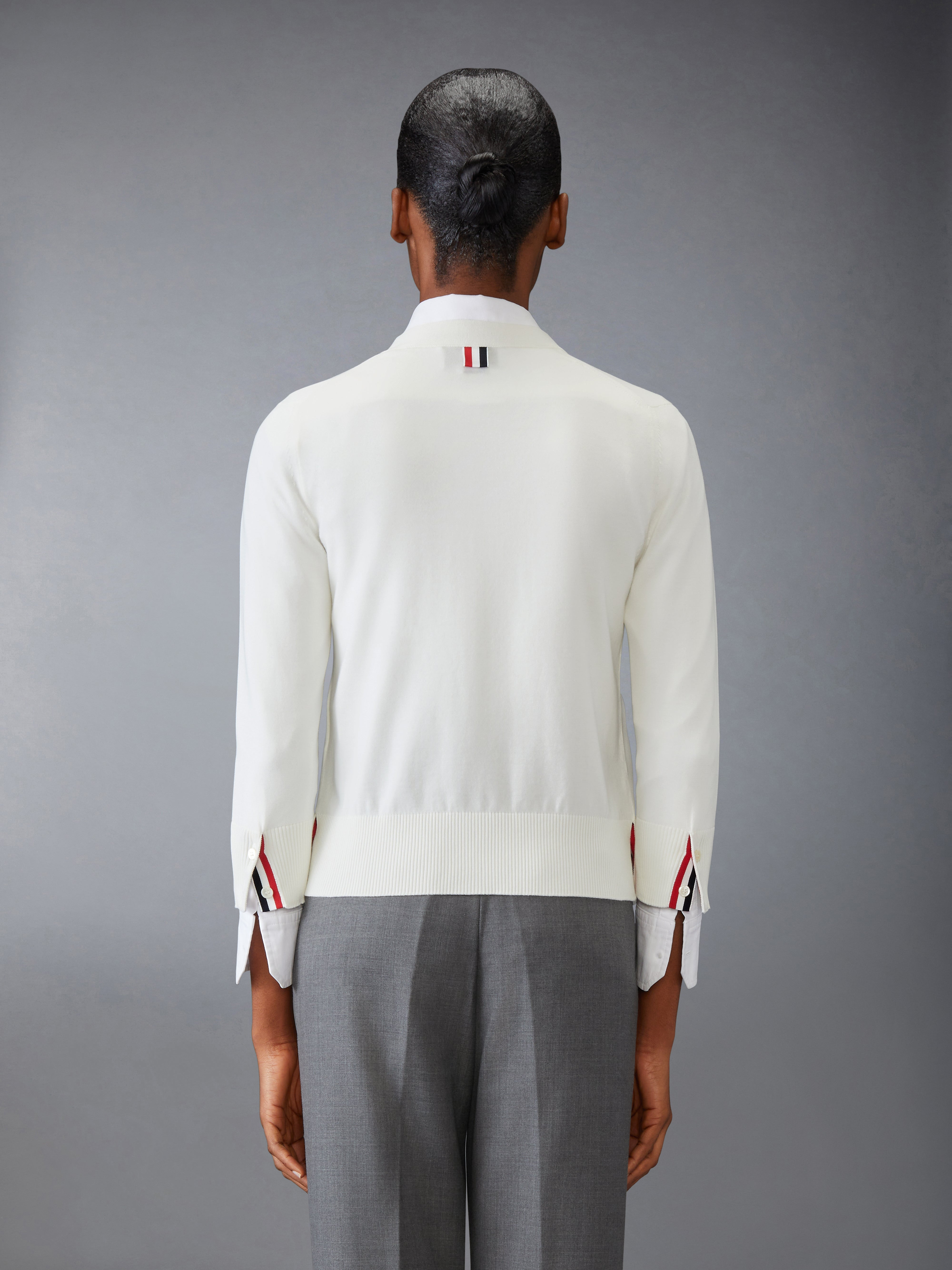 COTTON 4-BAR V NECK CARDIGAN - 3