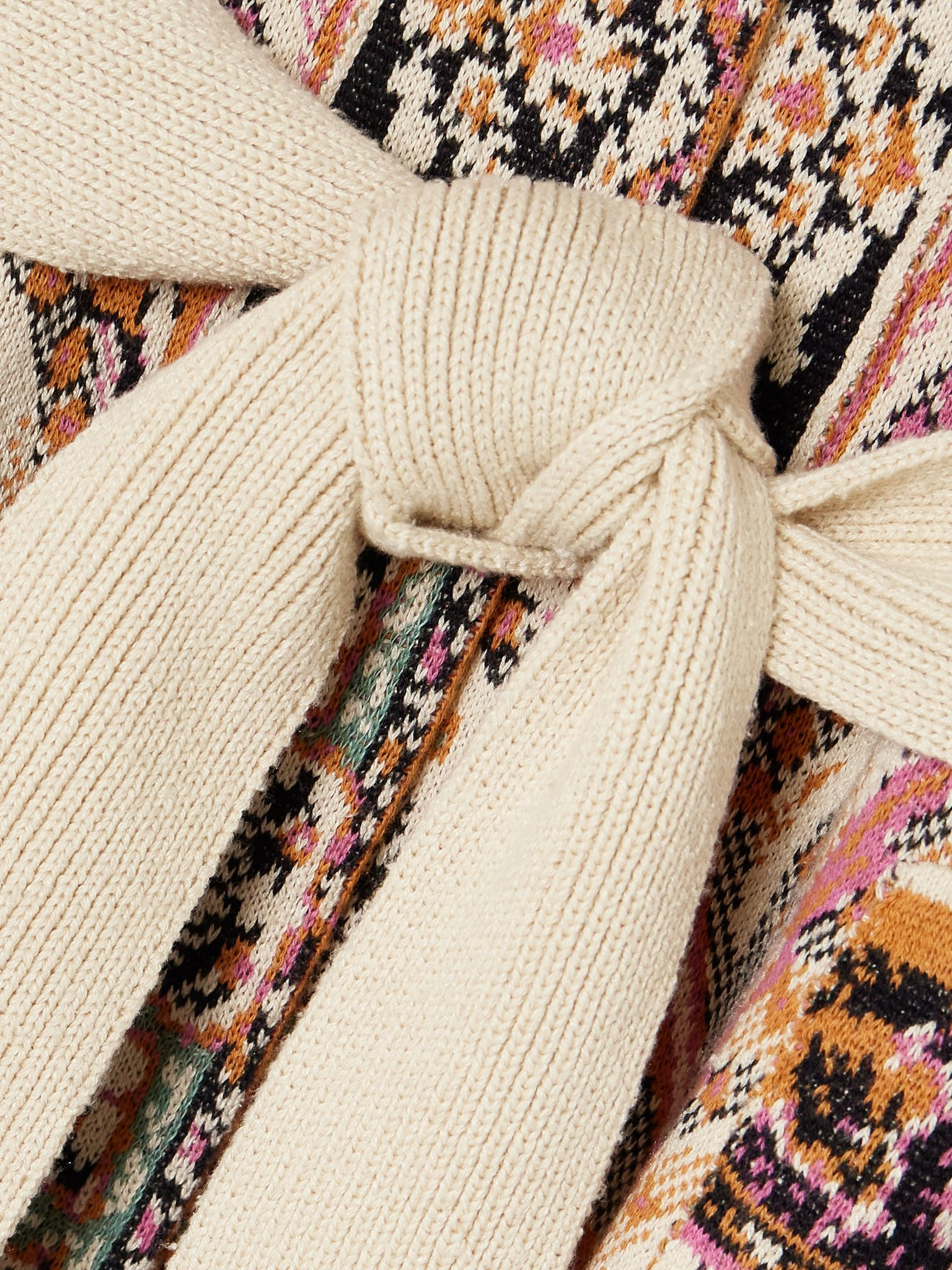 Belted silk, cotton and linen-jacquard cardigan Cream - 4