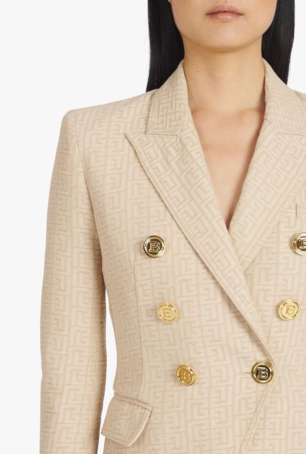 Nude and white monogram print jacquard jacket - 6