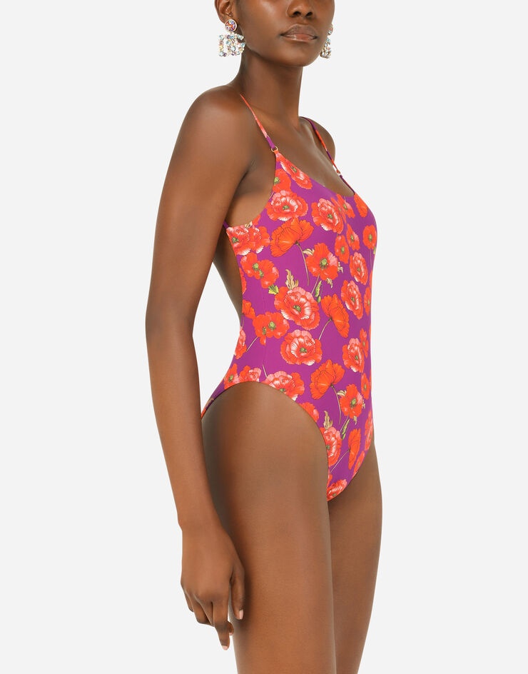 Poppy-print one-piece swimsuit - 4