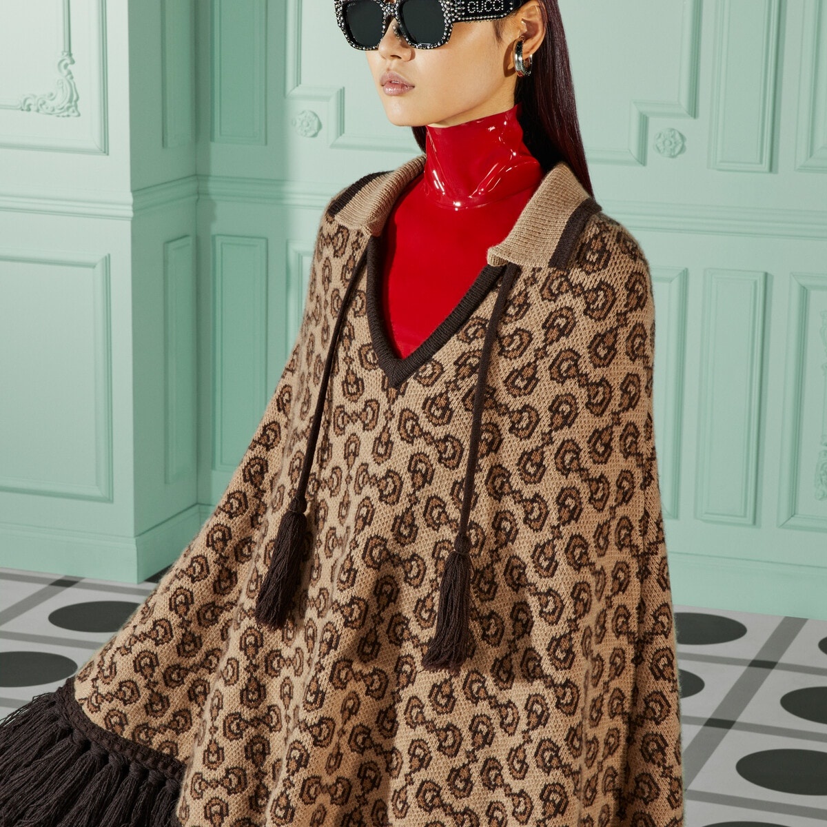 Horsebit wool cashmere jacquard cape - 3
