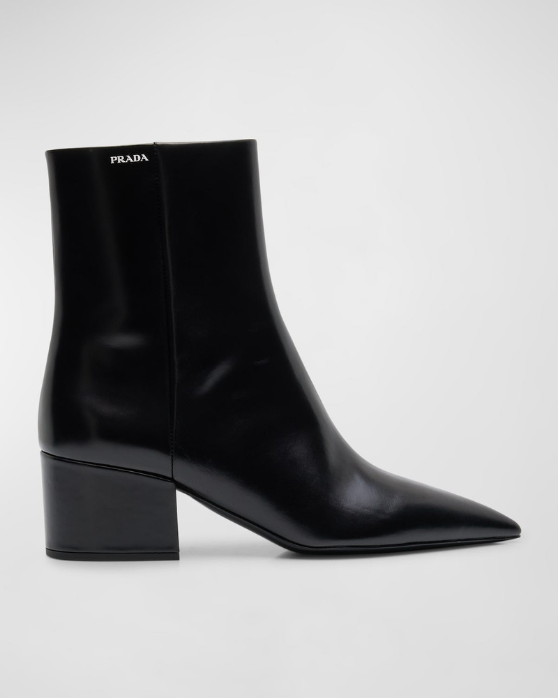 Leather Block-Heel Ankle Booties 1