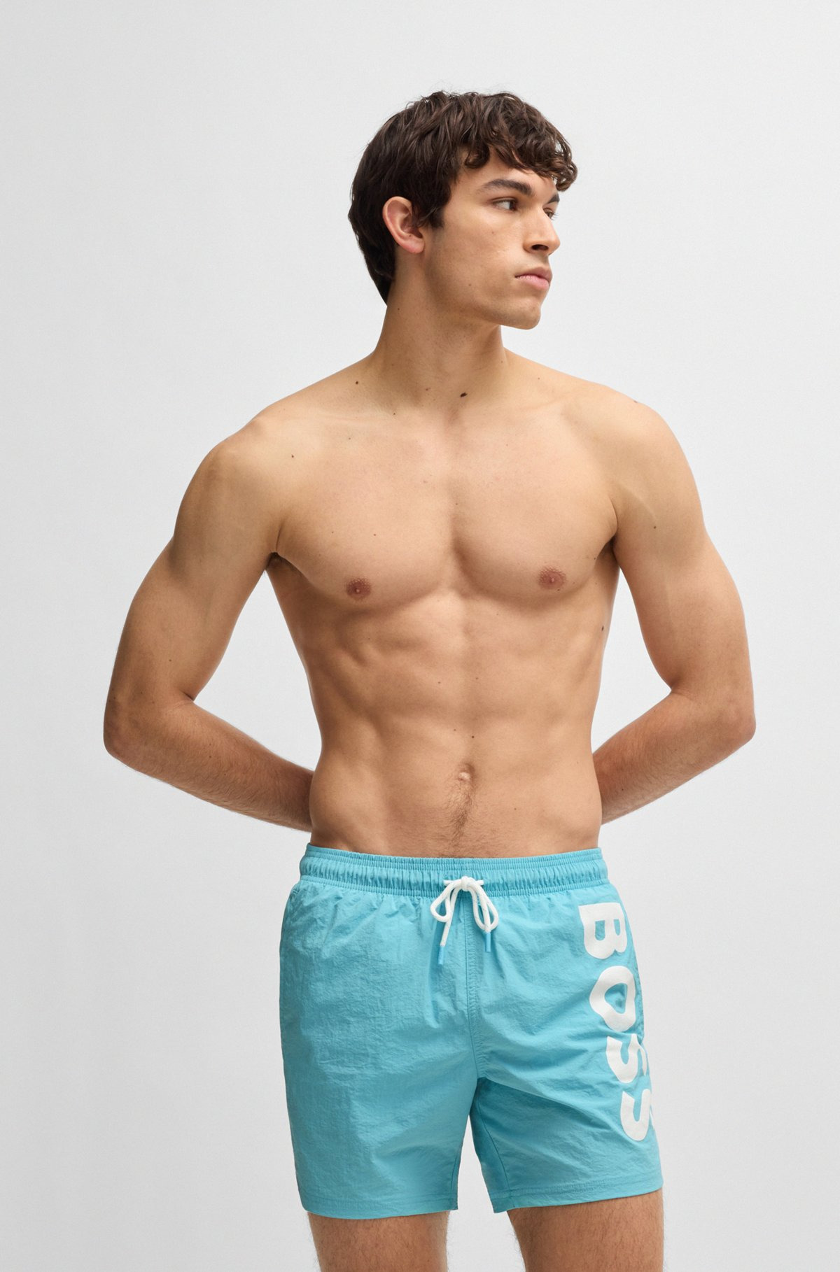 CONTRAST-LOGO SWIM SHORTS IN QUICK-DRYING FABRIC - 2