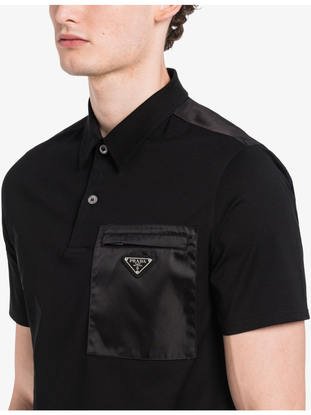 Brand-plaque nylon-pocket stretch-cotton polo shirt - 5