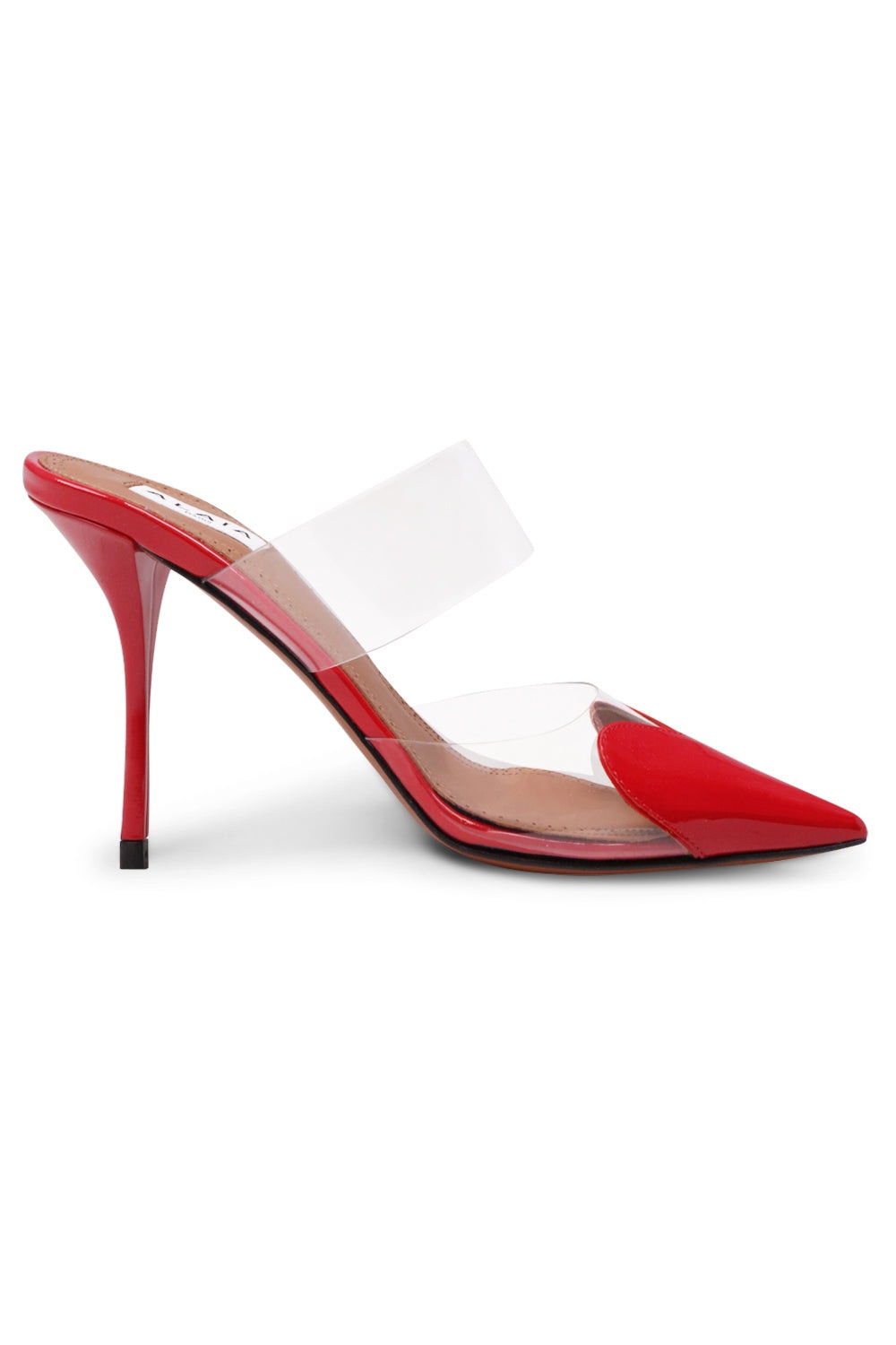 PATENT CALFSKIN 90MM HEART MULES | RED - 2
