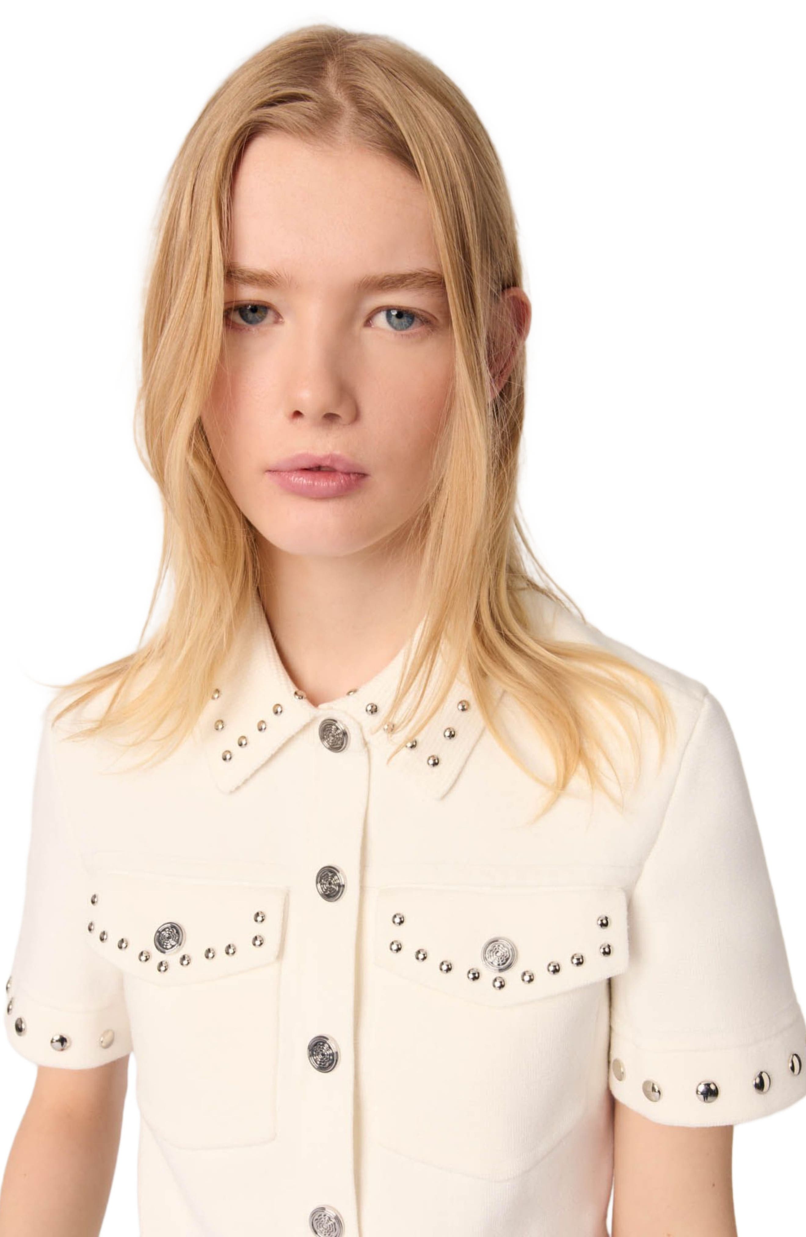 maje Studded cropped cardigan in Ecru at Nordstrom - 7