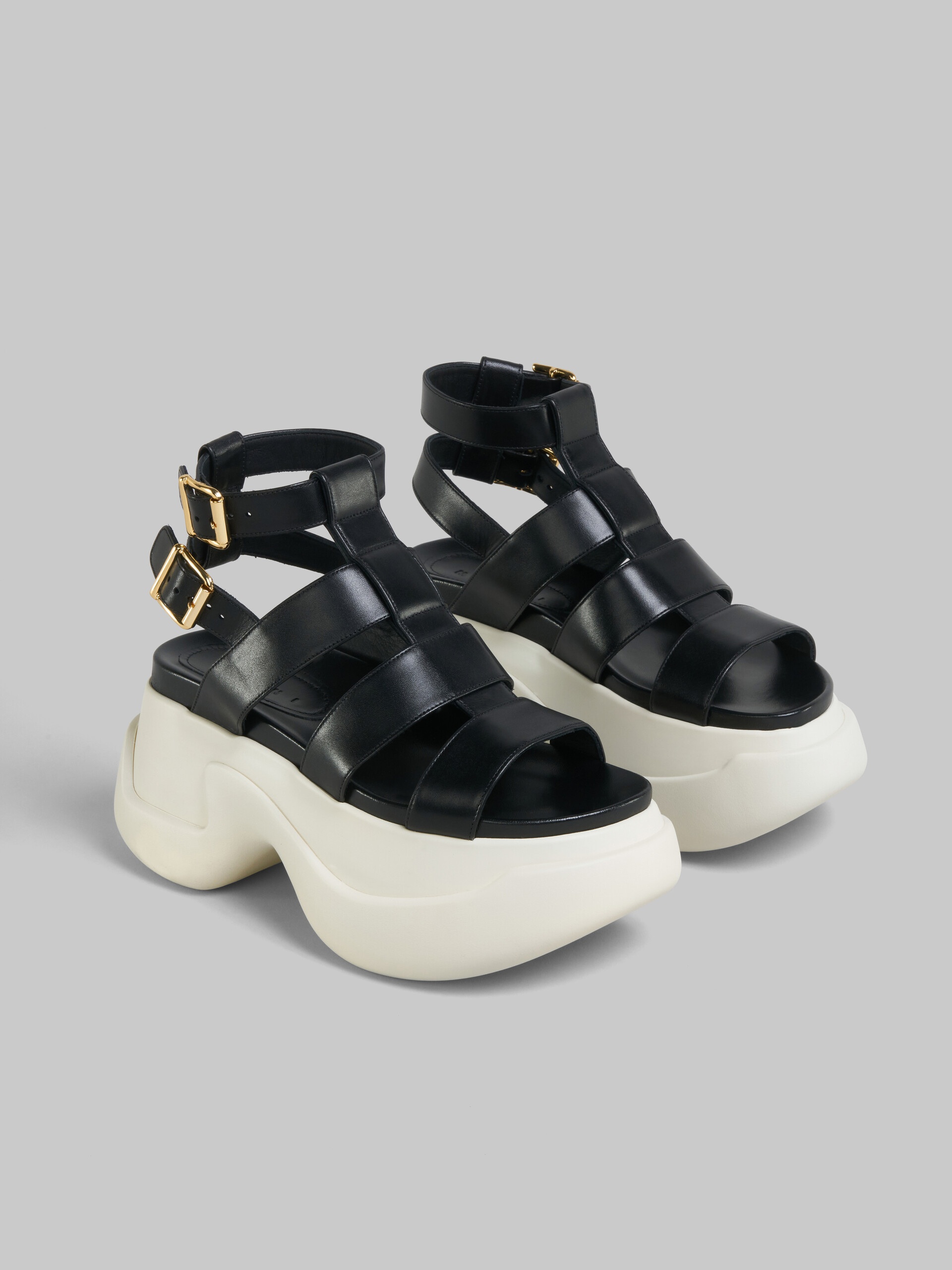 BLACK LEATHER GLADIATOR SANDAL WITH PLATFORM SOLE - 5