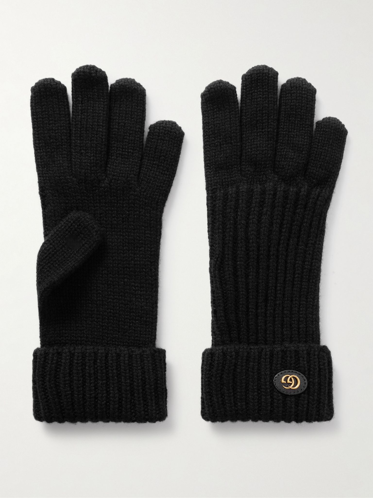 Embellished leather-trimmed wool and cashmere-blend gloves Black - 1