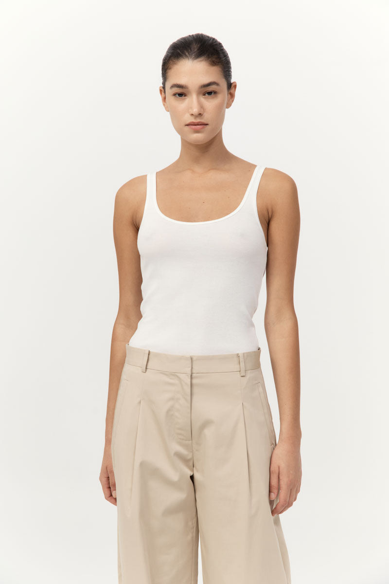 Organic Cotton Slim Scoop Tank - White - 2