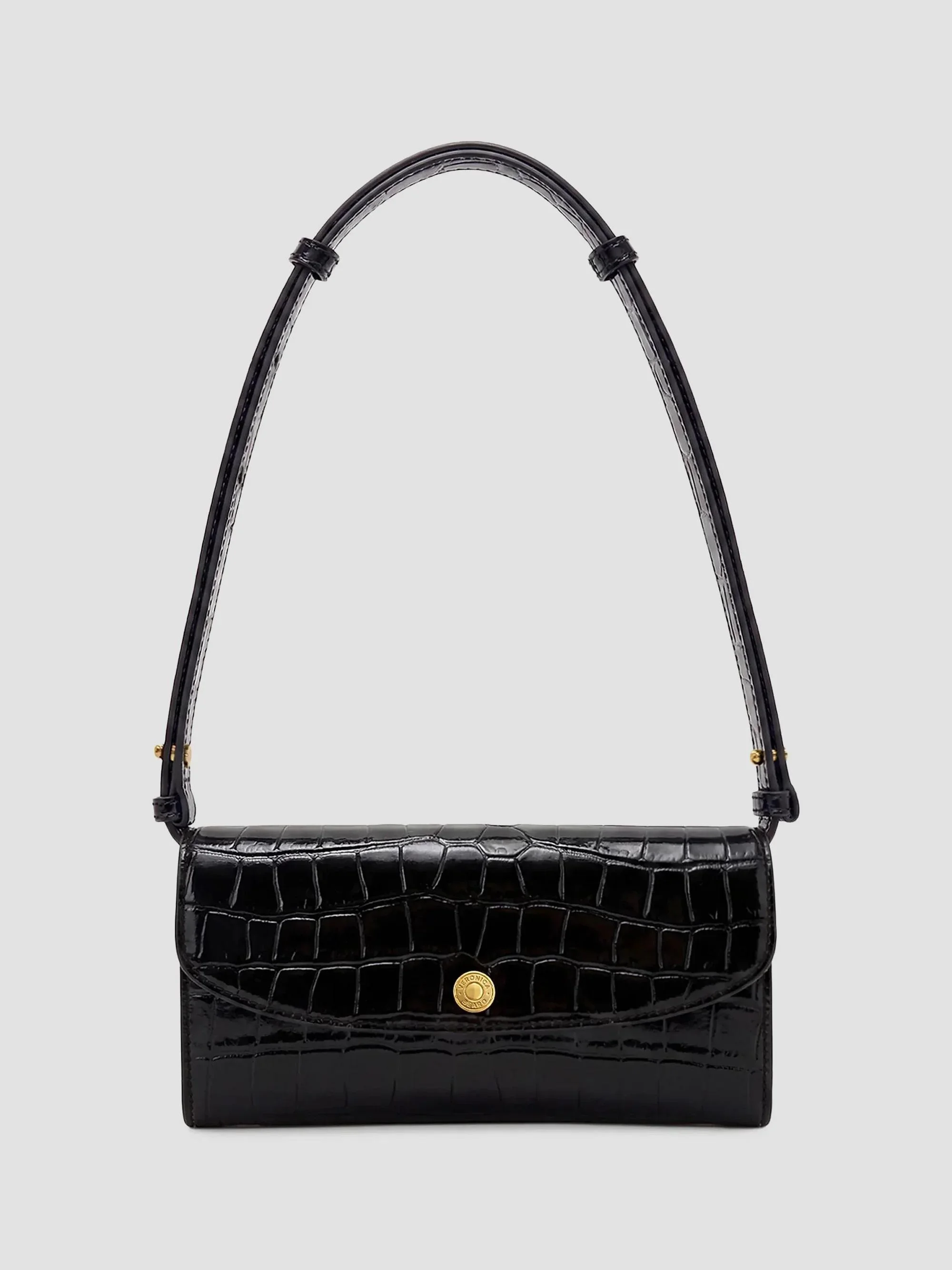 Women's Croc-Embossed Leather Crossbody Wallet - Black - 1