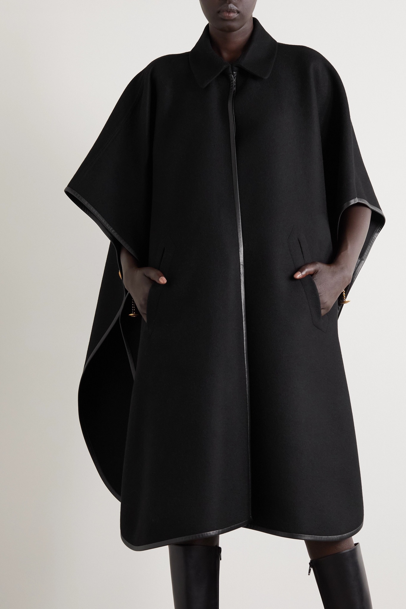 Leather-trimmed cashmere and wool-blend felt cape - 3