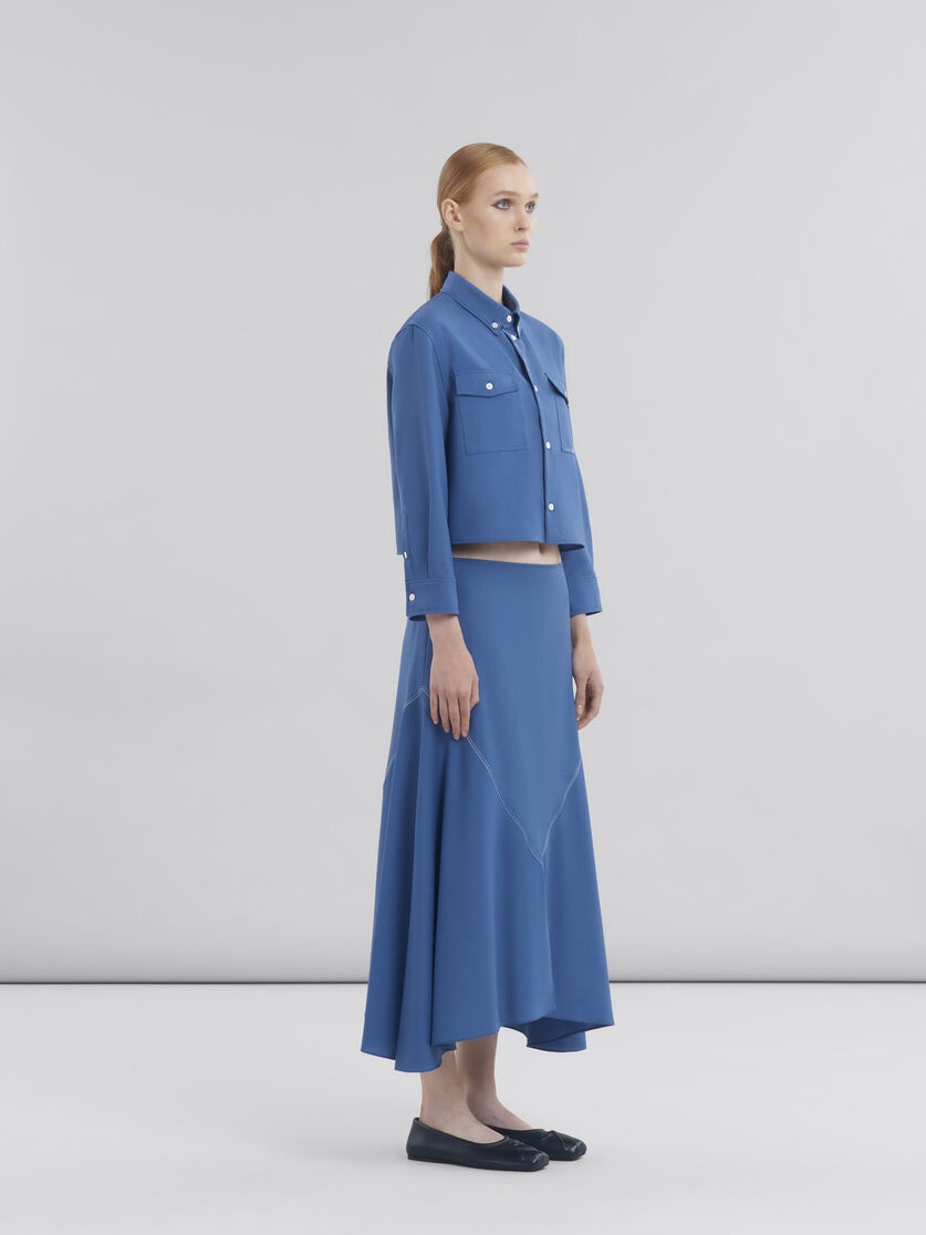 BLUE TROPICAL WOOL MIDI SKIRT WITH V DETAIL - 5