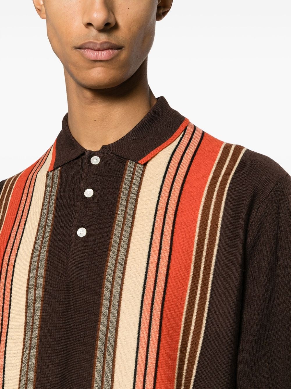 intarsia-knit striped wool polo shirt - 5