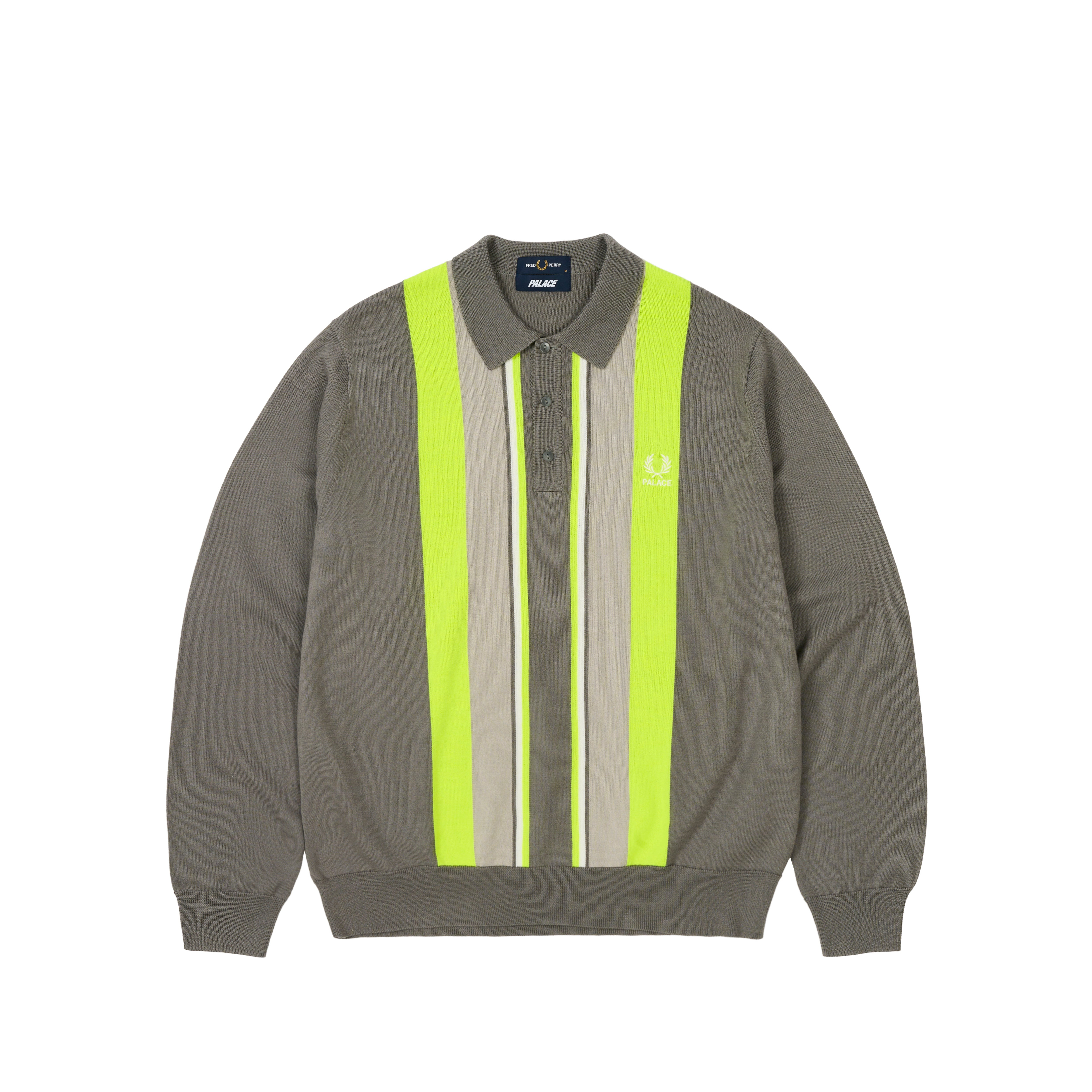 PALACE FRED PERRY LONG SLEEVE KNITTED SHIRT FEATHER - 1