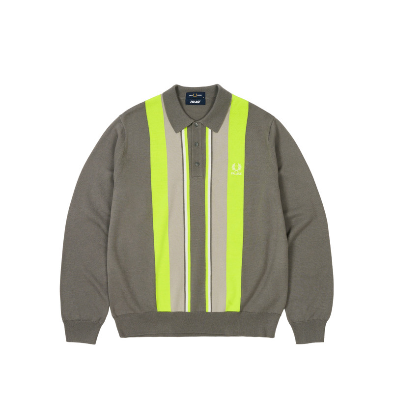 PALACE FRED PERRY LONG SLEEVE KNITTED SHIRT FEATHER 1