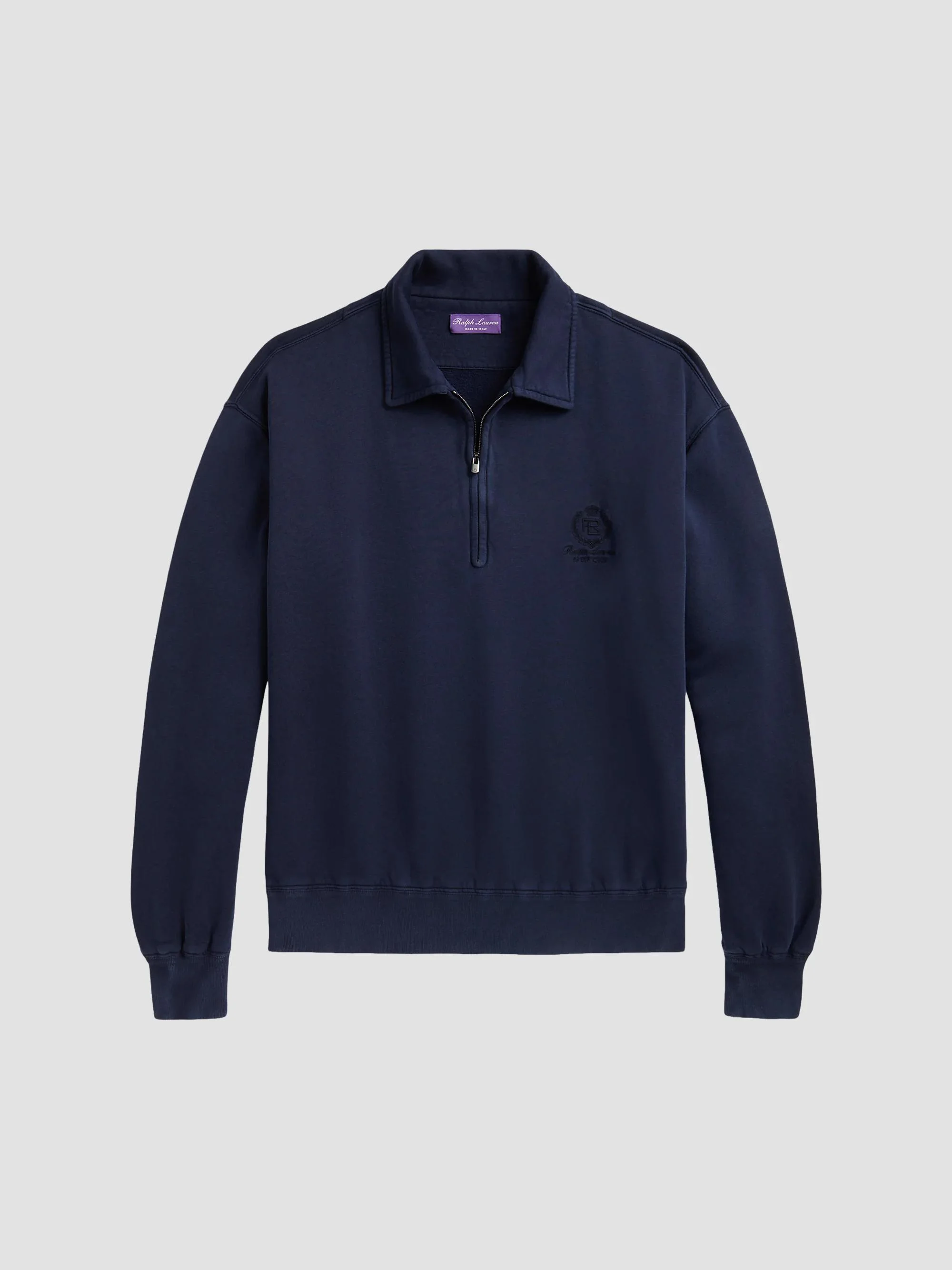 Men's Rib-Knit Cotton Half-Zip Sweatshirt - Racing Navy - 1