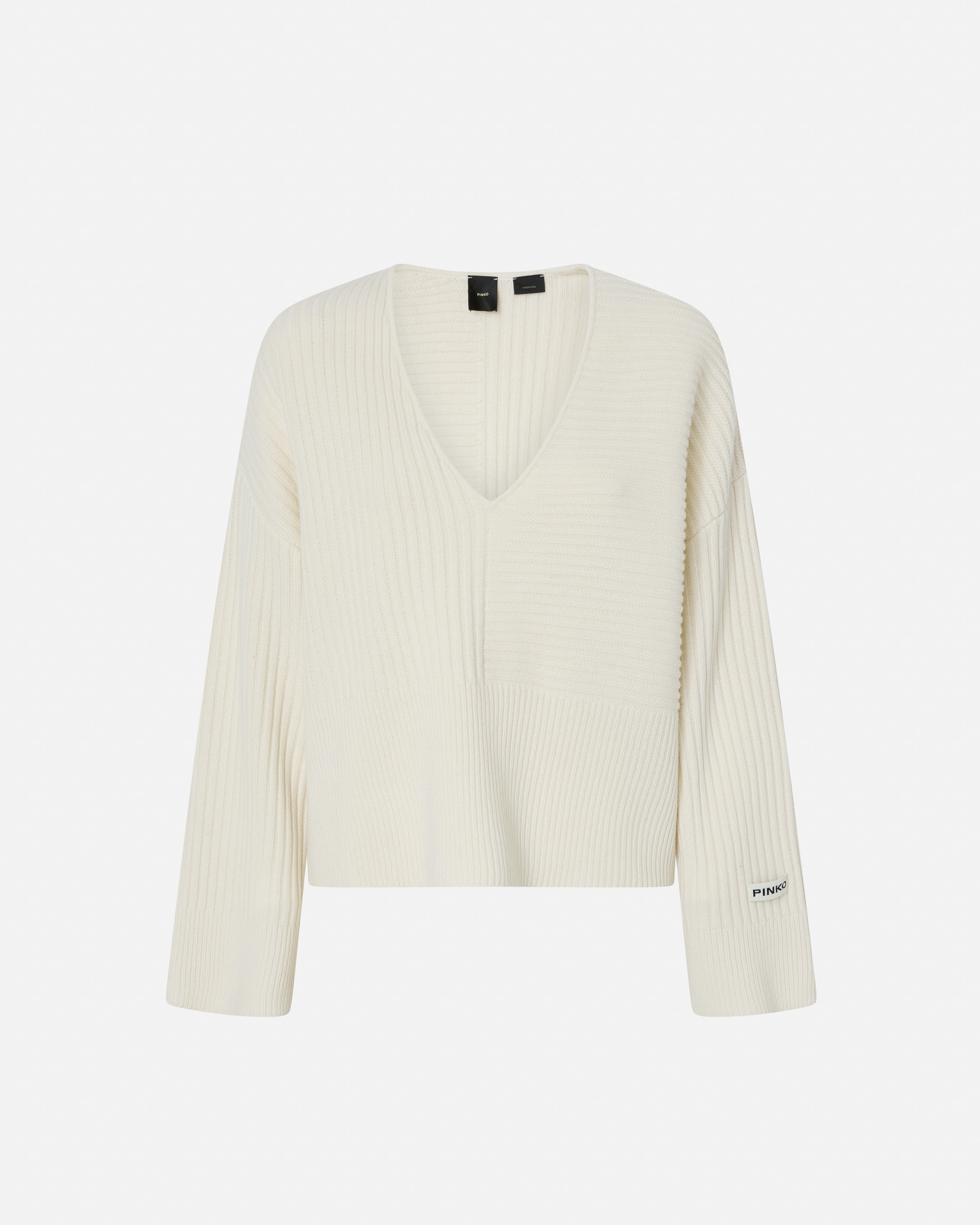 WOOL AND CASHMERE V-NECK RIBBED SWEATER - 1
